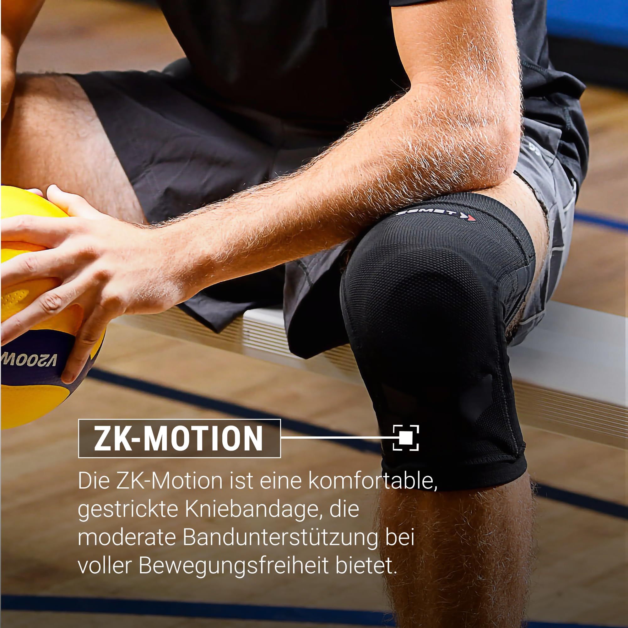 Zamst ZK-Motion Kniebandage Sport, Bequemes Strickgewebe, Flexible Harz-Stütze - Kniestütze bei Verstauchungen am Kreuz-, Innen- & Außenband - Basketball, Volleyball, Fußball, Ski, GRÖSSE (L)