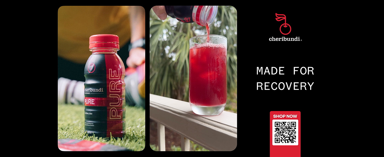 Cheribundi | 100% Tart Cherry Juice Pure Concentrate Grab & Go | 2.5 Fluid Ounce Pouch for Maximum Recovery with 40 Tart Cherries | 100 Calories, 0 Preservatives, Non-GMO | 2.5 floz (Pack of 12)