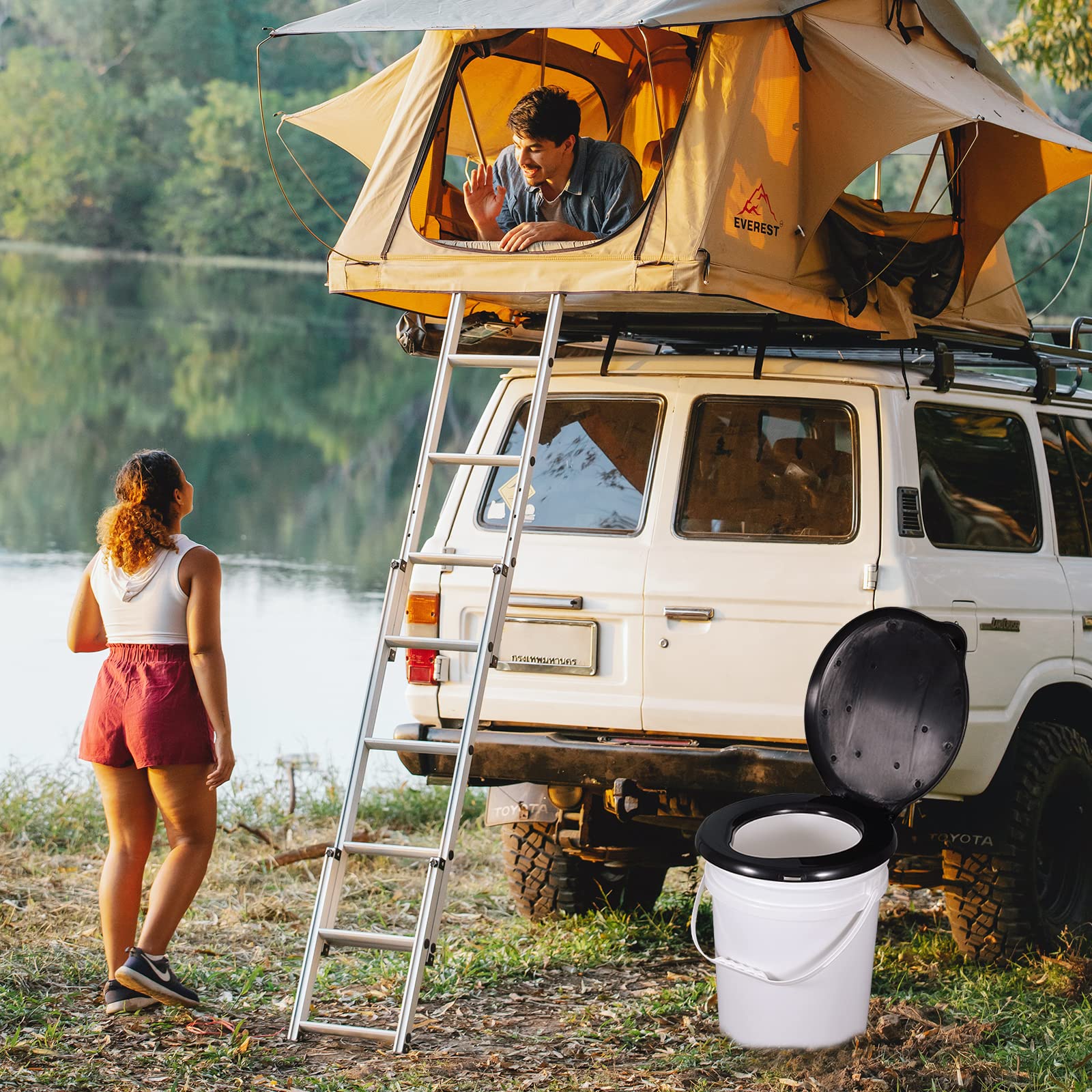 ASEVAT Portable Toilet for Camping, 5 Gallon Bucket Toilet Seat with Lid for Hiking, Emergency