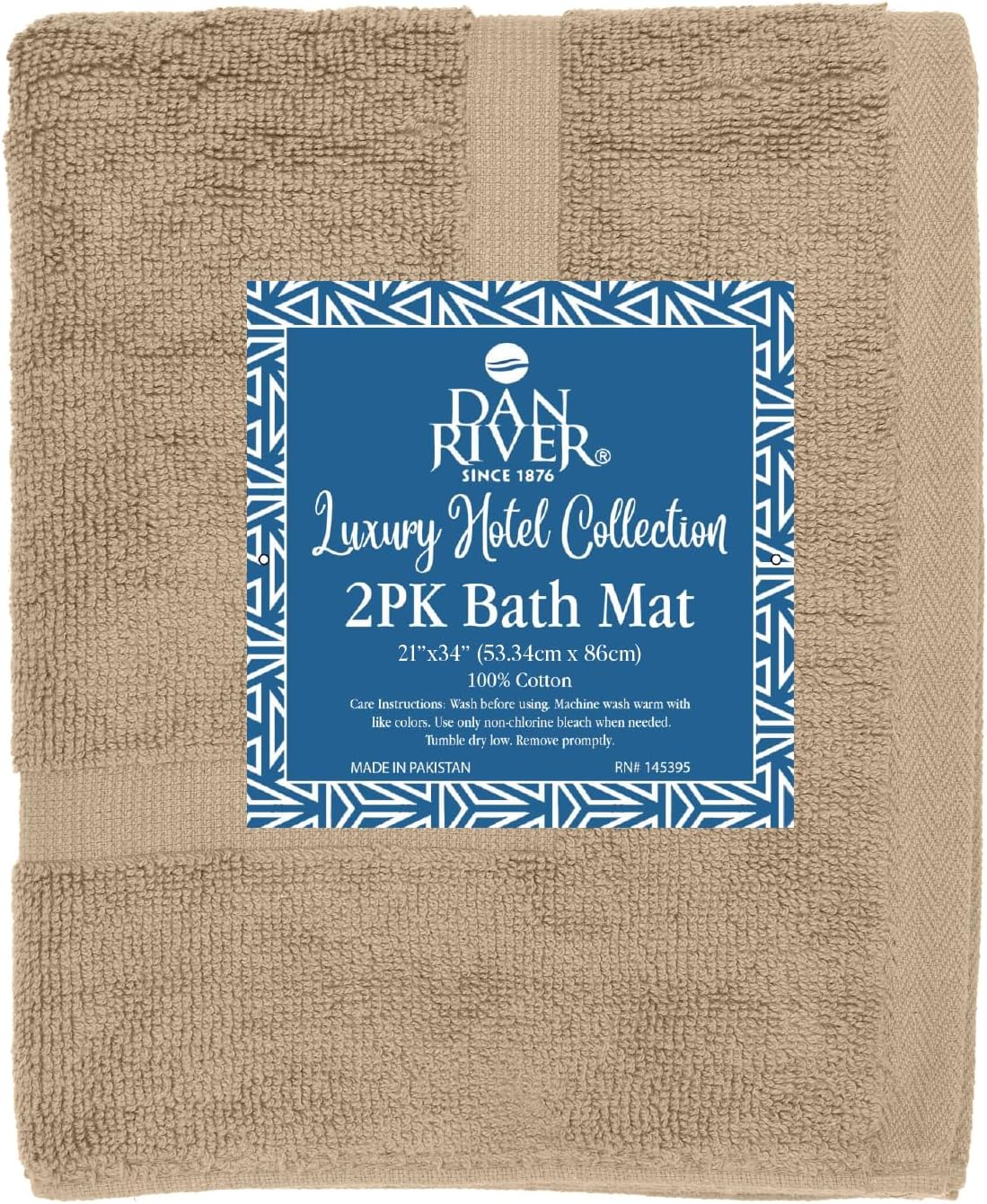 DAN RIVER Classic Cotton Bath Mats Set of 2 – Not a Bathroom Rug, Ultra Soft, Highly Absorbent & Machine Washable Bath Mat Towel for Bathroom Floor Mat – Durable, Quick-Dry, 21x34 Inches, Tan
