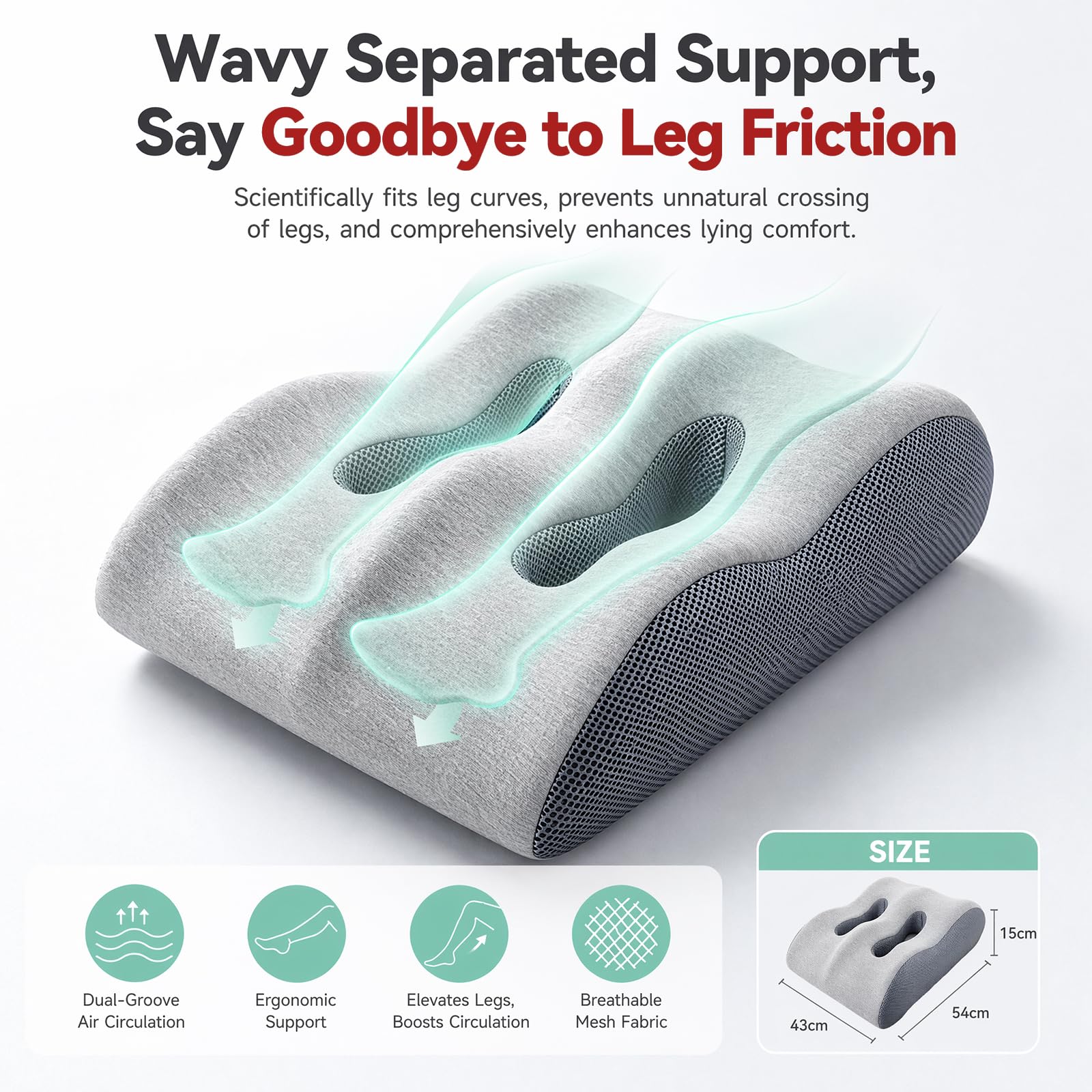 Almohada ergonómica para venas, cojín elevador de piernas, cojín de apoyo para adultos, espuma viscoelástica para promover la circulación sanguínea (gris claro)