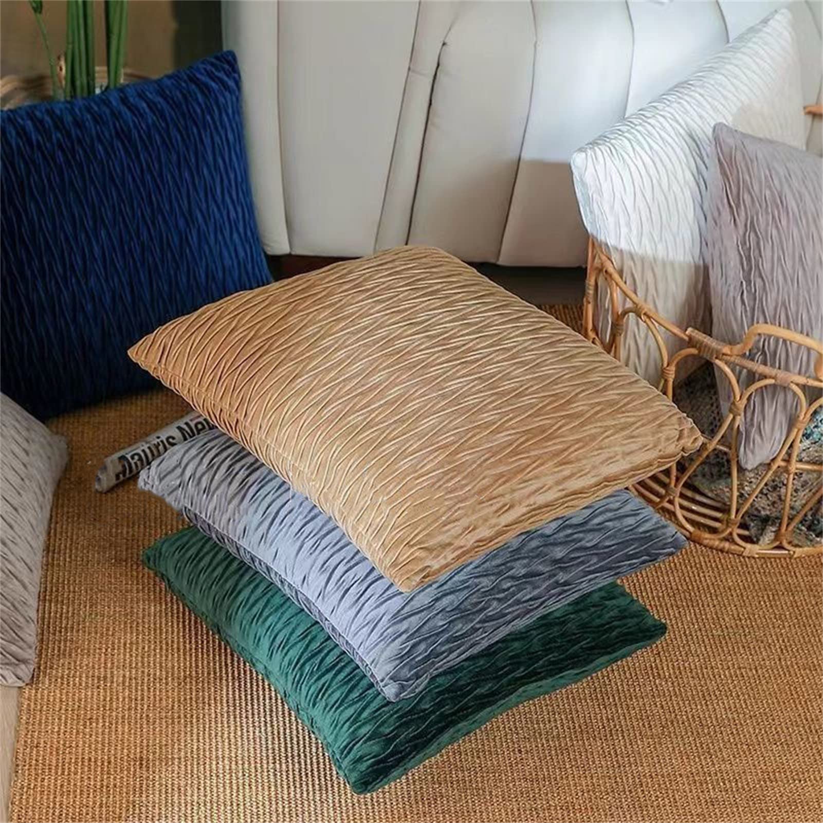 Juego de 4 Cojines Fundas, Fundas de Cojines Terciopelo Funda de Almohada del Sofá Throw Cojín Decoración Fundas de Color sólido para Sala de Estar sofás (# - 9,45x45cm)