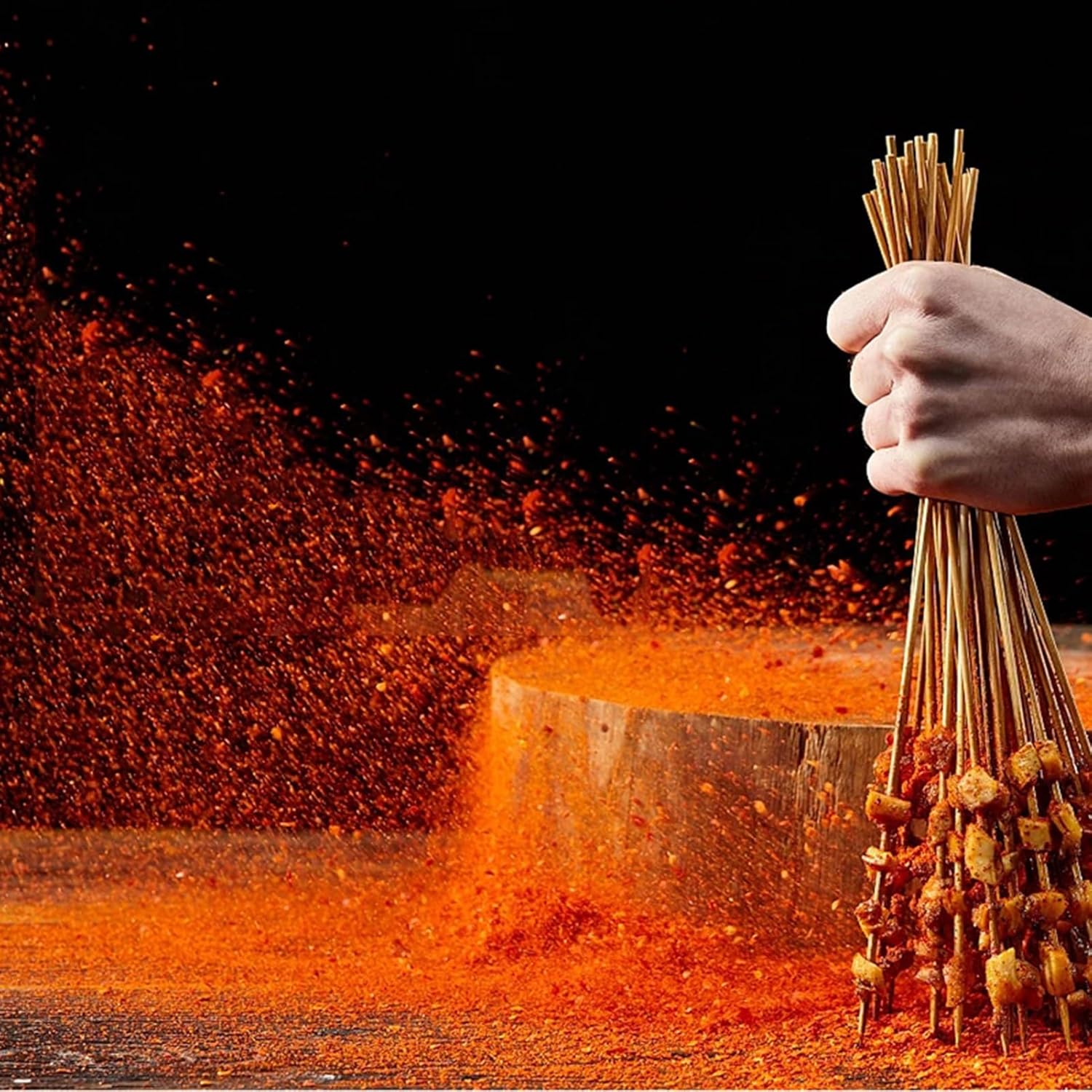 100 pcs Bamboo Grilling Skewers, Easy to Wear Meat, Round BBQ Barbecue skewers, Smooth and Burr-Free, for Meat Shrimp Chicken (Size : 300)