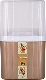 Nayasa Plastic Castle Cutlery Stand Big Utensils Holder with Compartments & Drip Tray Spoon, Fork, Knife & Chopstick Organizer Tabletop & Kitchen Storage Rack Brown