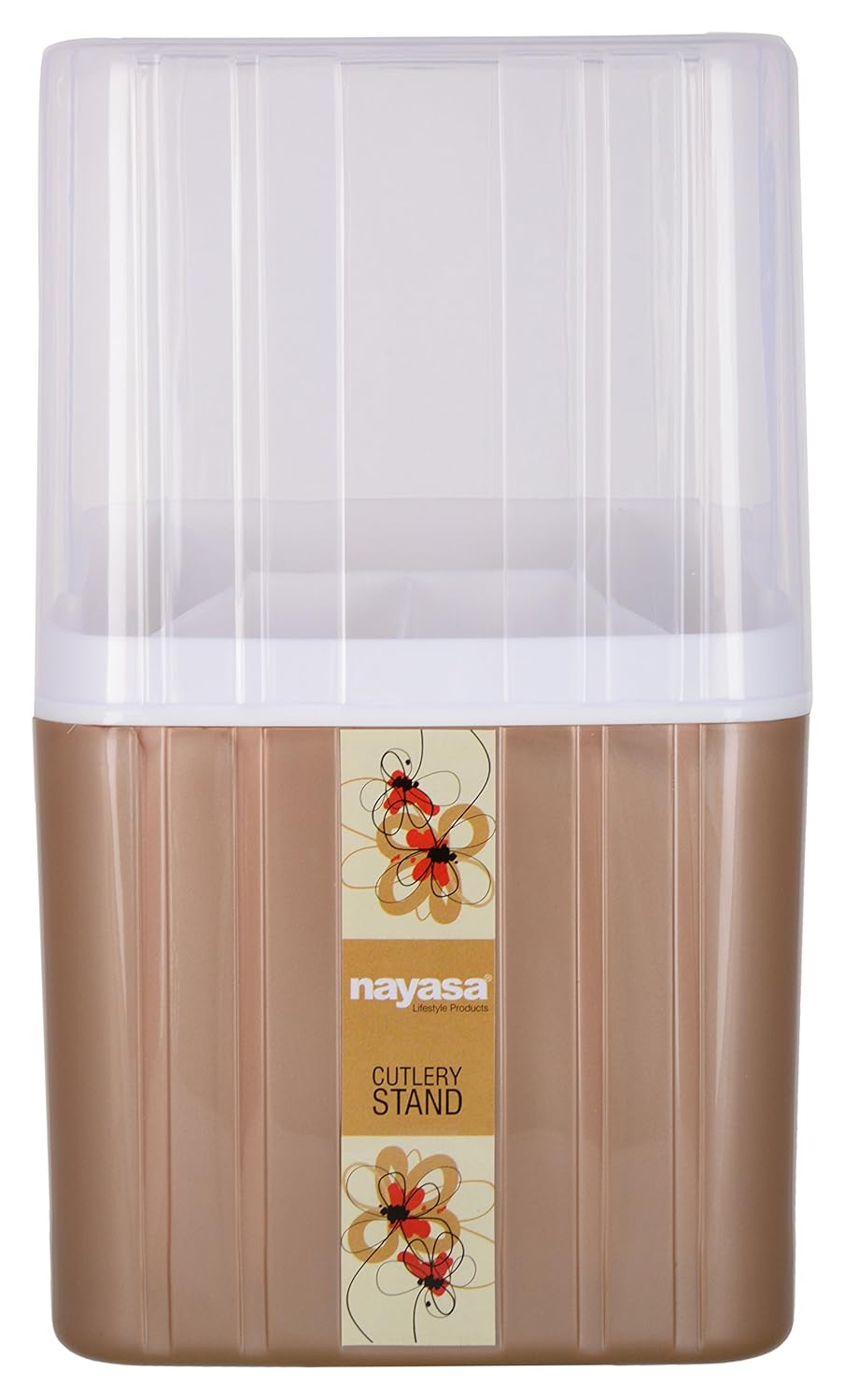 Nayasa Plastic Castle Cutlery Stand | Big | Utensils Holder with Compartments & Drip Tray | Spoon, Fork, Knife & Chopstick Organizer | Tabletop & Kitchen Storage Rack | Brown
