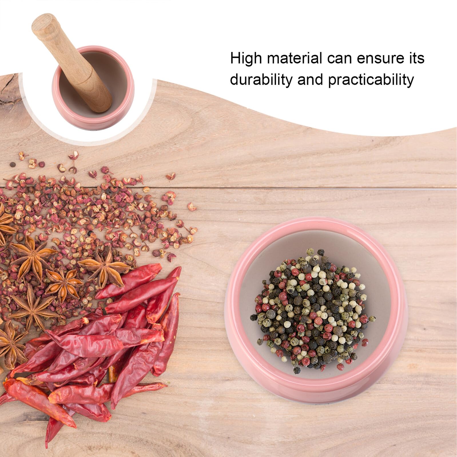 Keramik Mörser mit Stampfer 1 Satz Rosa, Rund mit Holzgriff | Knoblauch und Gewürze, Ergonomische Form, Tragbar, Küchenutensil für Einfaches Zerkleinern Zufällige Farbe