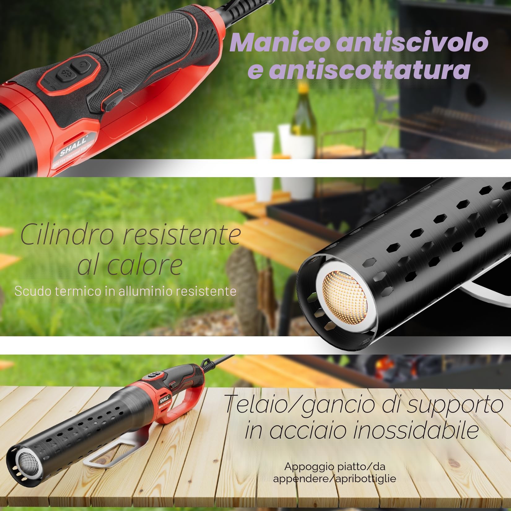 SHALL Accendini per carbonella 2000 W, pistola ad aria calda, 1100 ℉