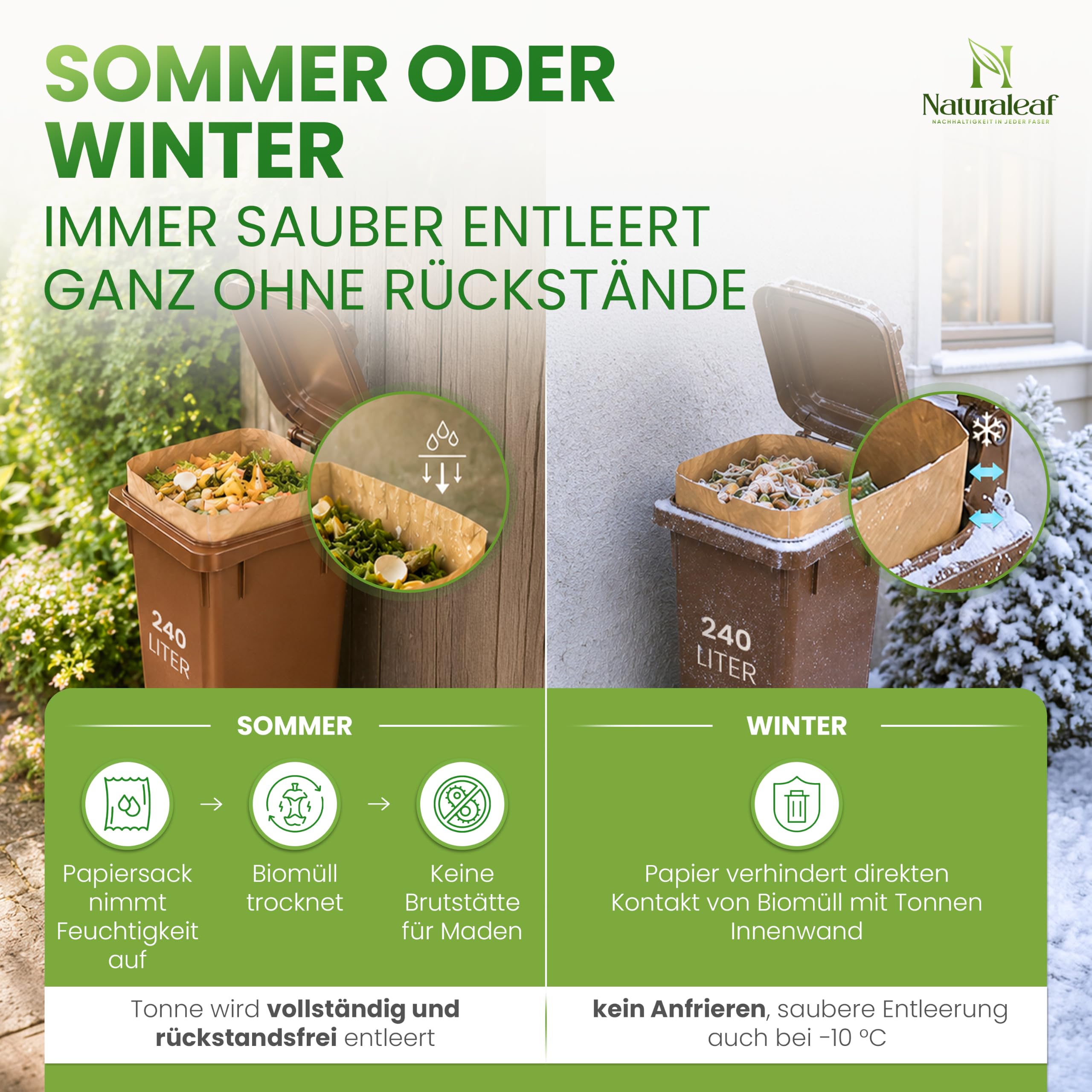 Biomüllsäcke 240L | 10 Stück | Biotonnenmüllsäcke mit optimaler Stärke & Haltbarkeit | Unsere nachhaltige Entsorgungslösung hält deine Biomülltonne madenfrei und sauber