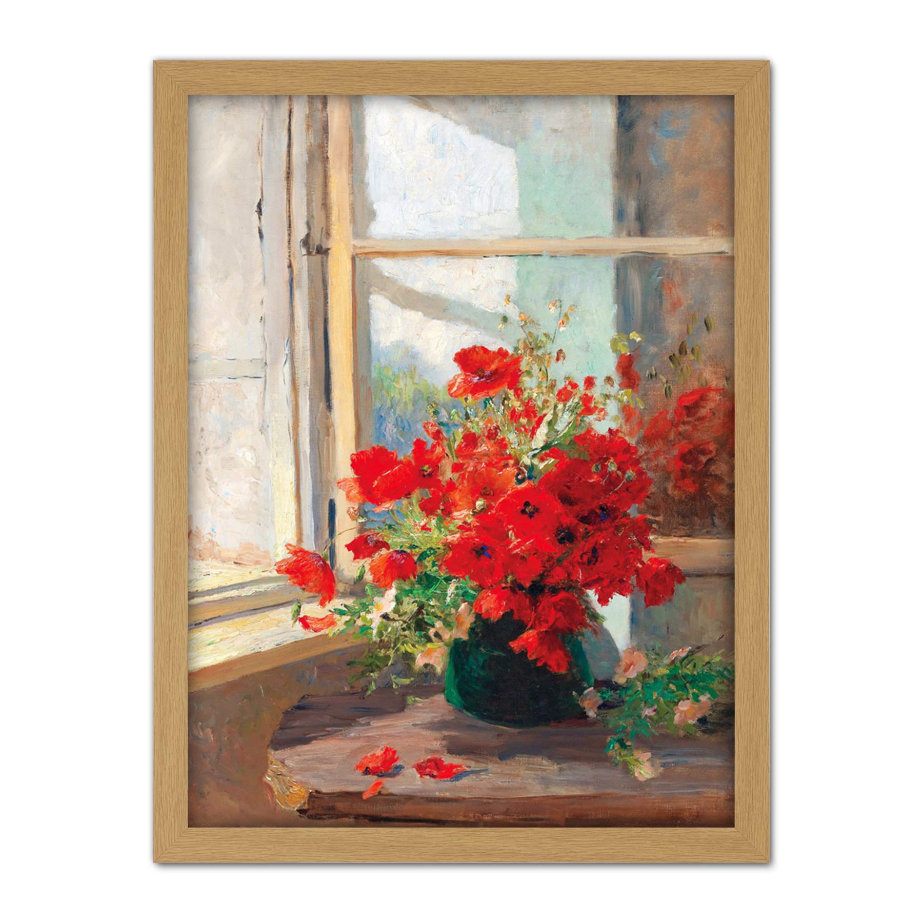 Artery8 Florian Bouquet Poppies Window Flowers Painting Artwork Framed Wall Art Print 18X24 Inch