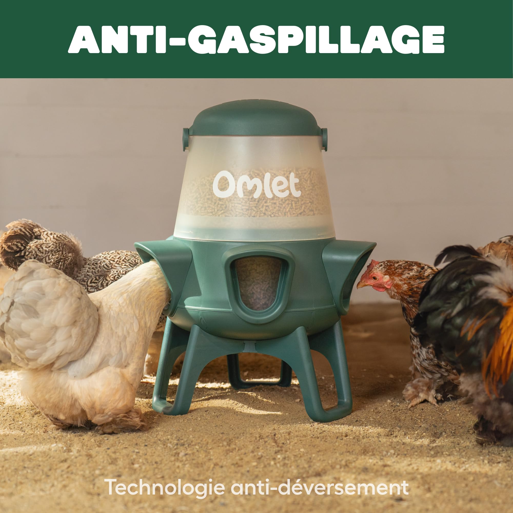 Omlet Mangeoire Poule Anti Gaspillage pour Poulailler | 5kg Mangeoire Volaille Anti-Renversement avec 5 Compartiments | Nourrit 6 Poules pendant 7 Jours | Suspendue ou Sur Pied