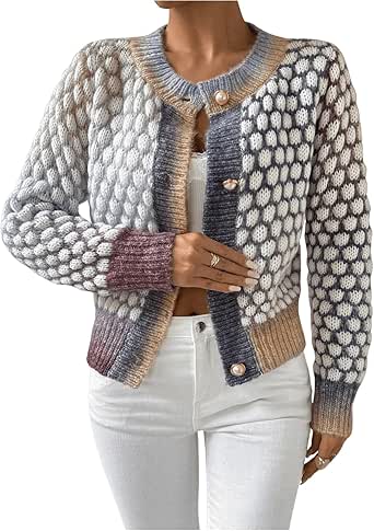 Women's Button Up Colorful Cropped Cardigan Fall Clothes Cute Trendy 2025 Knit Tweed Sweater Jacket