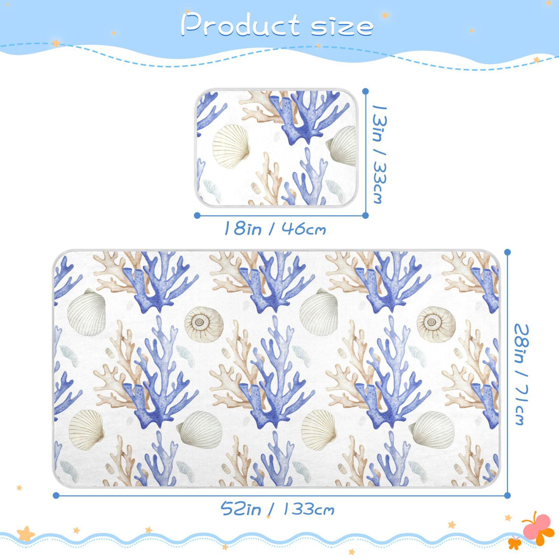 Takiito Watercolor Seashells Baby Cooling Mattress Pad, Soft & Breathable Cooling Mat Keep Baby Cool in Summer 28x52 in, Nursery Essential