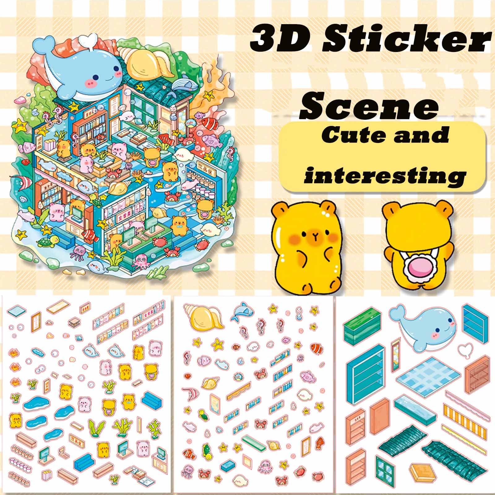 2 Set 3D Sticker Scene, Sticker Therapy, 3D House Sticker, Cartoon House Landscaping Stickers, Cute Cartoon Scene Sticker - Image 3