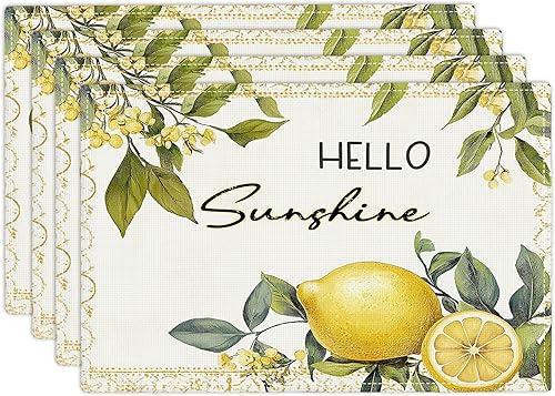 Miniatura 36 de Juego de 6 manteles individuales de flores amarillas de granja, manteles individuales rústicos florales, manteles individuales de primavera lavables