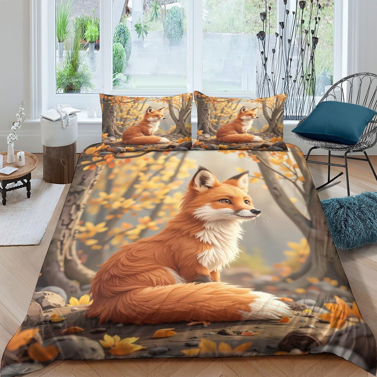 Ctjqhvkz Style-10 3D Printed Autumn Fox Fitted Sheet Microfiber Soft Breathable Forest Animal Mattress Cover For Bedroom Dorm Decor Single（135X200cm）