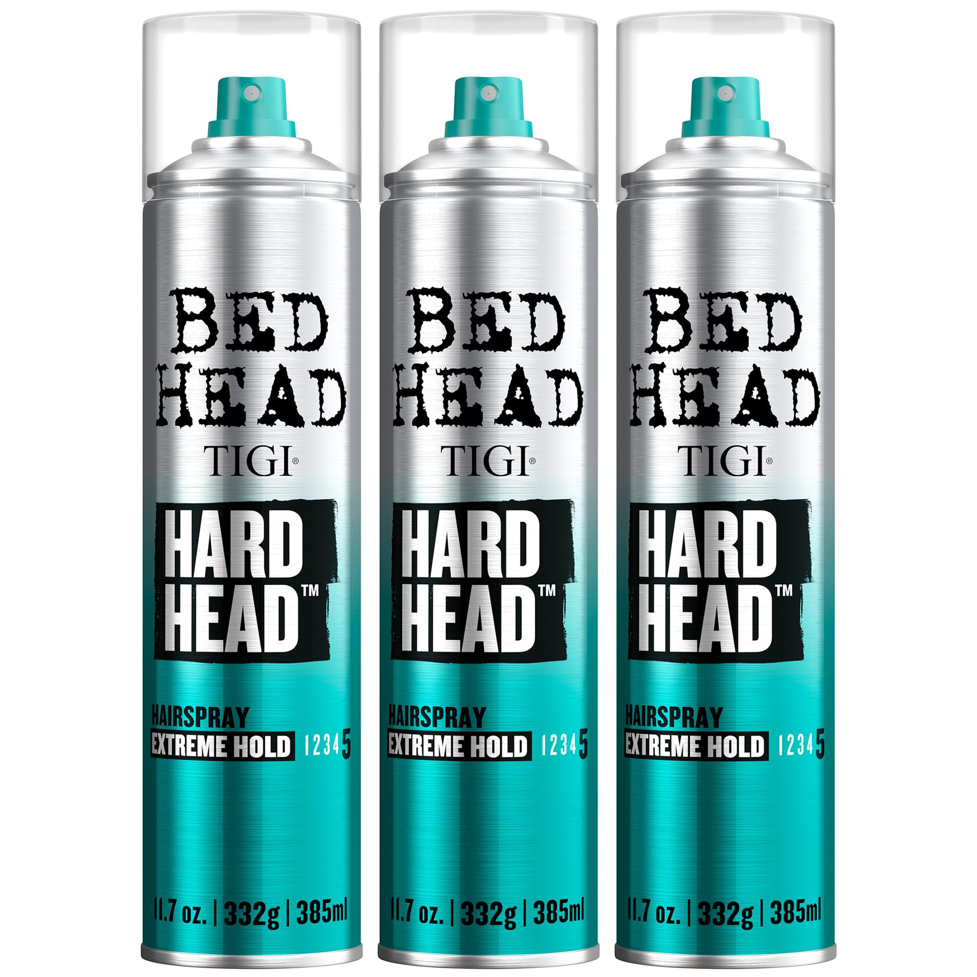 TIGI Bed Head Hard Head Hairspray 3-Pack – Extreme Hold Hairspray, Dries Instantly, Adds Shine, Vibrant Apple Scent, 11.7 Oz Ea