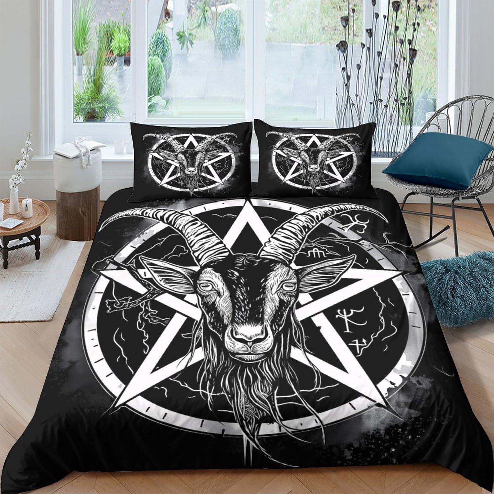 Ctjqhvkz Style-4 3D Printed Gothic Goat Fitted Sheet Microfiber Soft Breathable Pentagram Bed Cover For Bedroom Dorm Mattress Protection Decor Single（135X200cm）