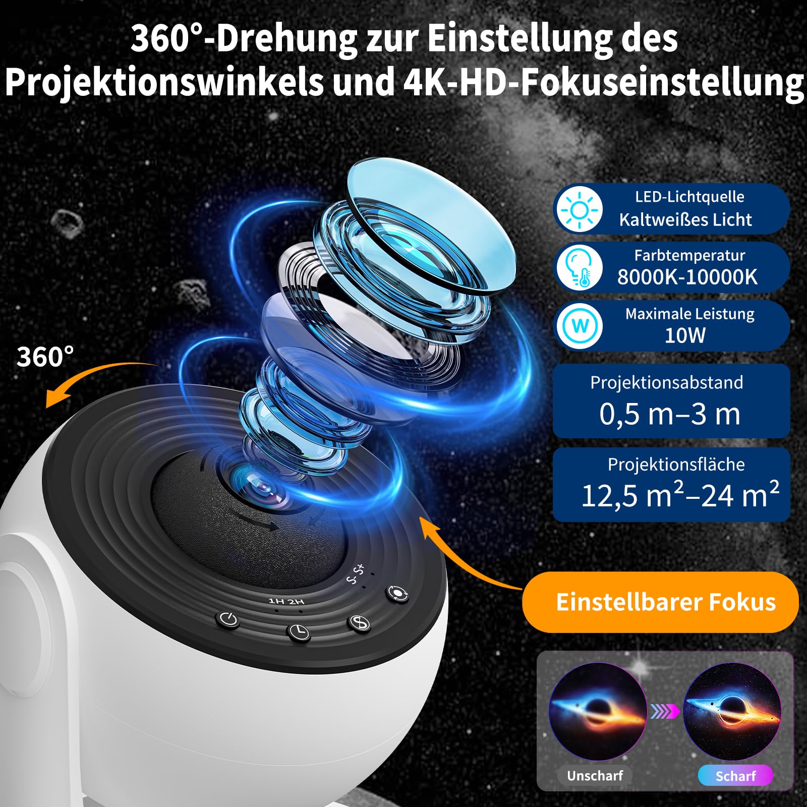 FlyLily Sternenhimmel Projektor Galaxy Projektor Sternenhimmel Schwarz&Weiß | Sternenhimmel mit Timer, Nachtlicht Drehbar, Nordlicht Lampe für Kinder Erwachsene Geschenk, 13 in 1 Zimmerplanetarium