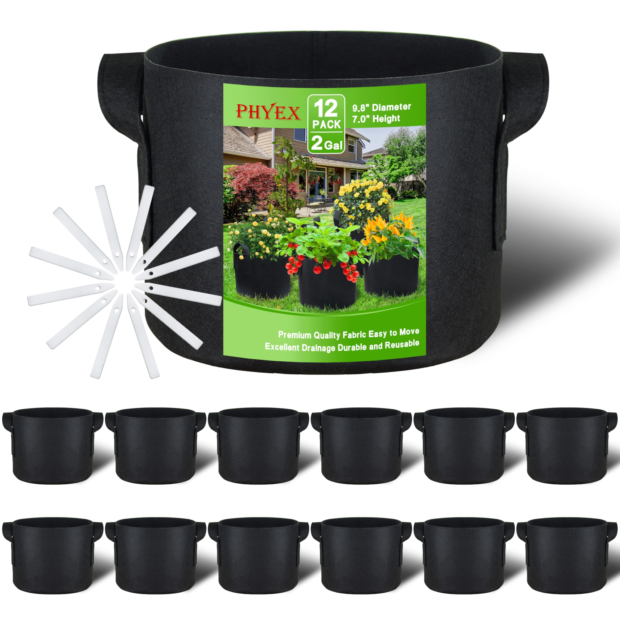 12-Pack 2 Gallon Grow Bags