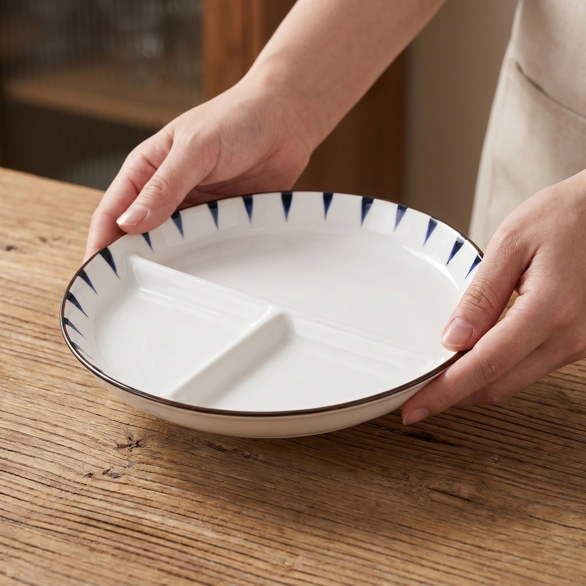OUNONA 1 Ensemble de 3 Assiettes compartimentées de 20 cm (8 Pouces) en céramique pour Le contrôle des portions, Le Petit-déjeuner, Le déjeuner et Les salades. Compatible Micro-Ondes et