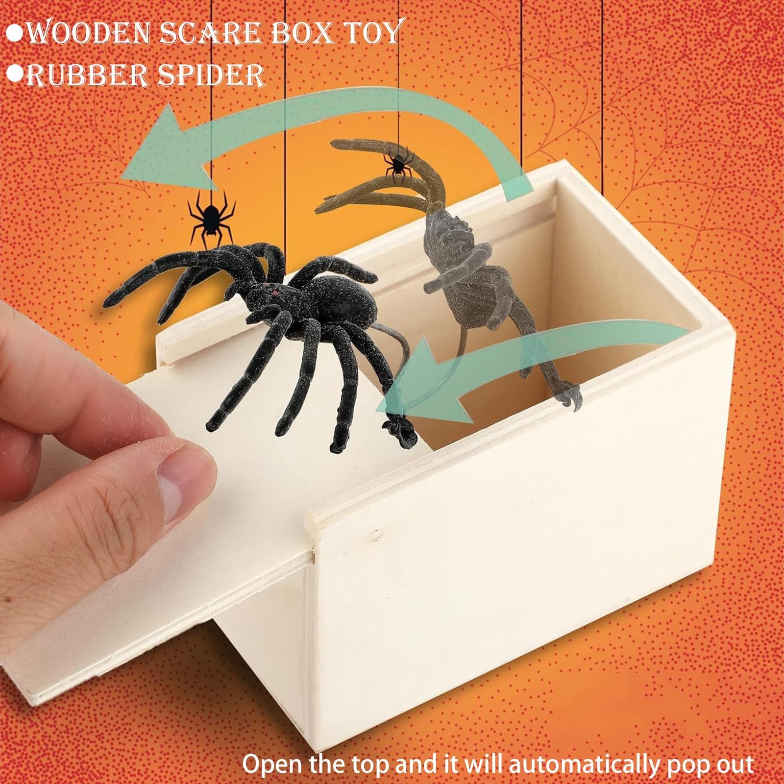2 Scatole Scherzo Ragno In Legno | Ragno In Gomma Che Salta Fuori | Giocattolo Paura Per Bambini E Adulti | Scherzi Per Halloween E Feste - 2