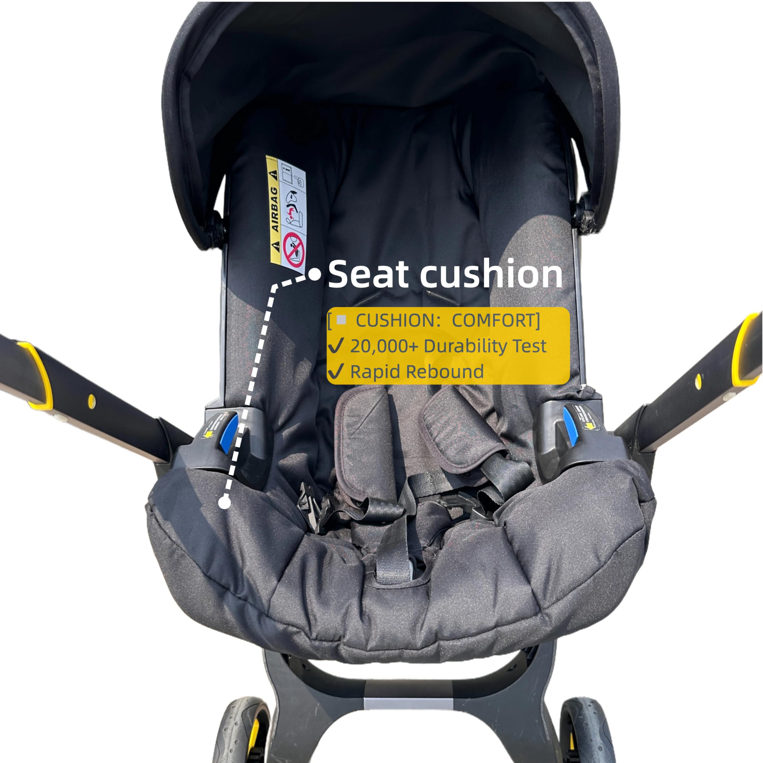 Stroller Care Kit for Doona/FooFoo/4in1 Car Seats: Seat Cushion + Canopy Sunshade Cover + 2 Shoulder Protectors, Black/Gray
