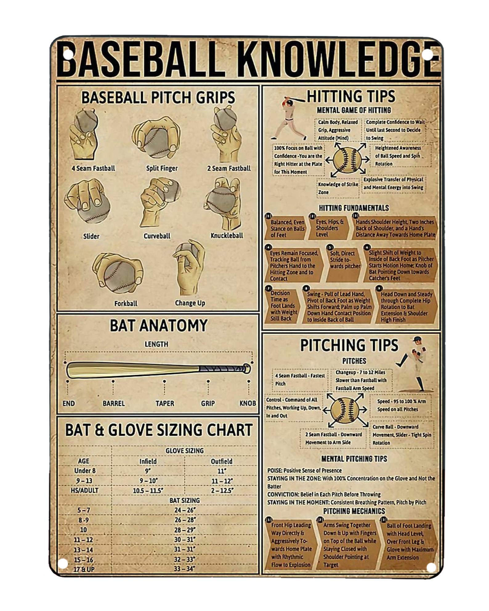 rayprint Baseball Knowledge Wooden Sign Baseball Player Infographic Plaque Baseball Club Hanging Decor Home Outdoor Bar Cafe Wood Posters 12x16 Inches