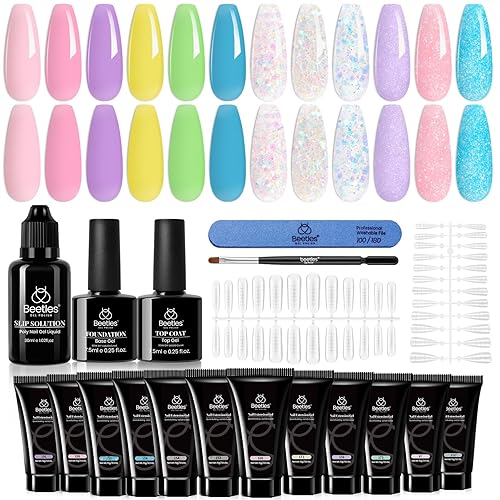 Miniatura 1 de beetles Gel Polish Kit de extensión de uñas de polietileno, 12 colores, gelatina transparente, purpurina nude, rosa, constructor, juego de