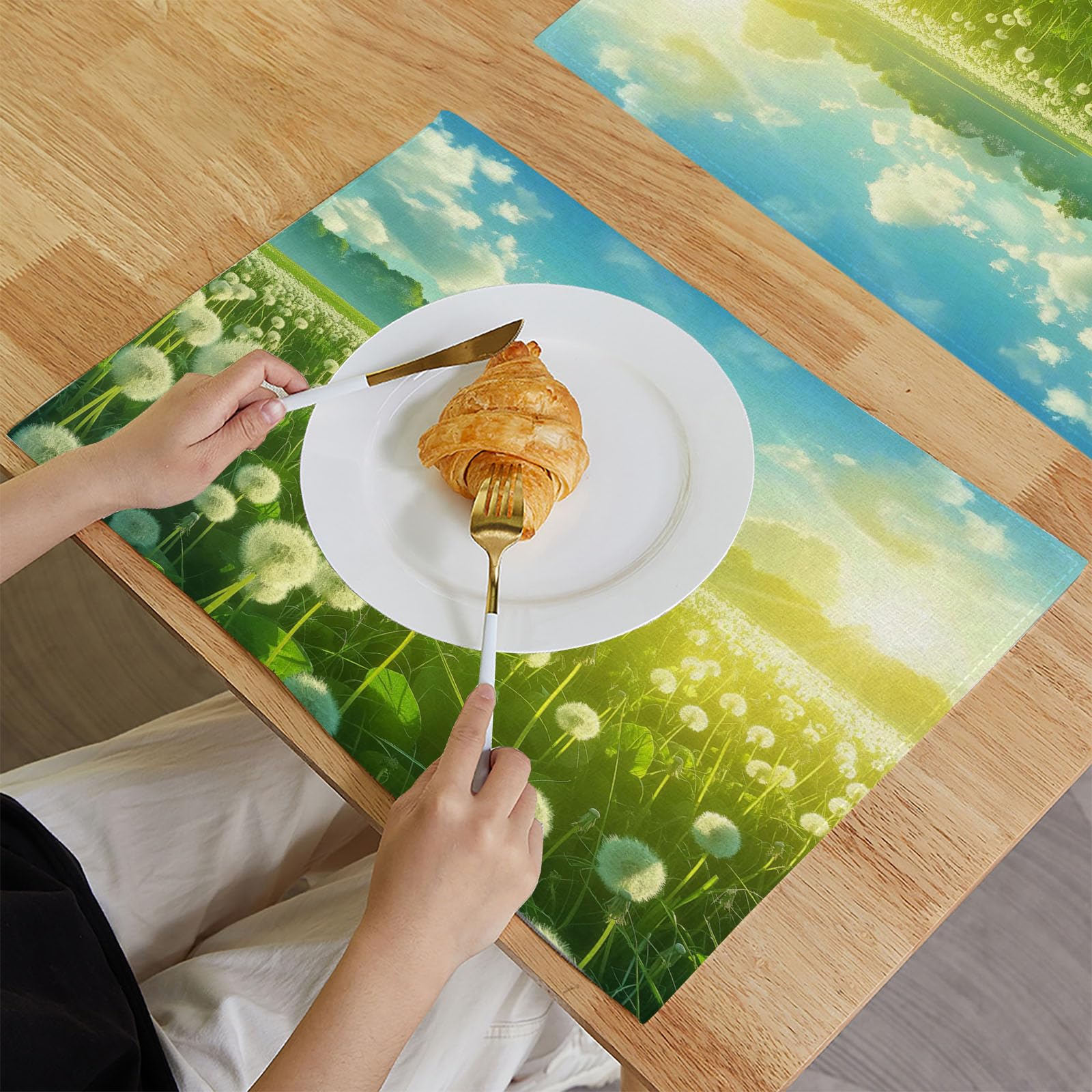 8 Tovagliette Colazione Stoffa 45 x 30 cm,Tarassaco Campagna Tovagliette Americane Lavabili, Placemats Campagna Campi per Primavera Vacanze Cucina Feste, Pasqua