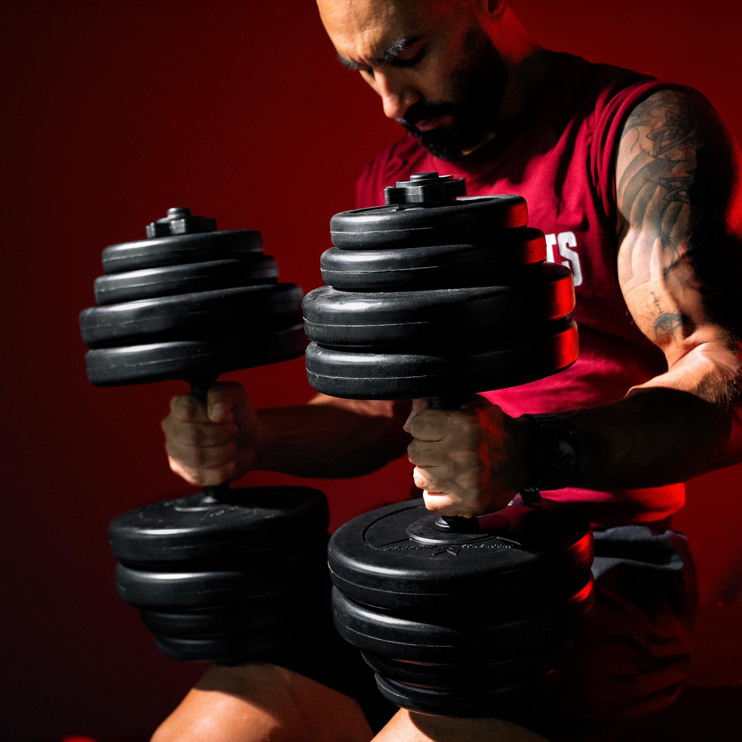 GYRONETICS® Set di Manubri - 30 kg, Coppia, 16 Dischi in Plastica, 25 mm, 4 Chiusure a Stella, Antiscivolo, Impugnatura Zigrinata - Dumbbells, Sollevamento Pesi, Palestra, Allenamento, Fitness, Casa