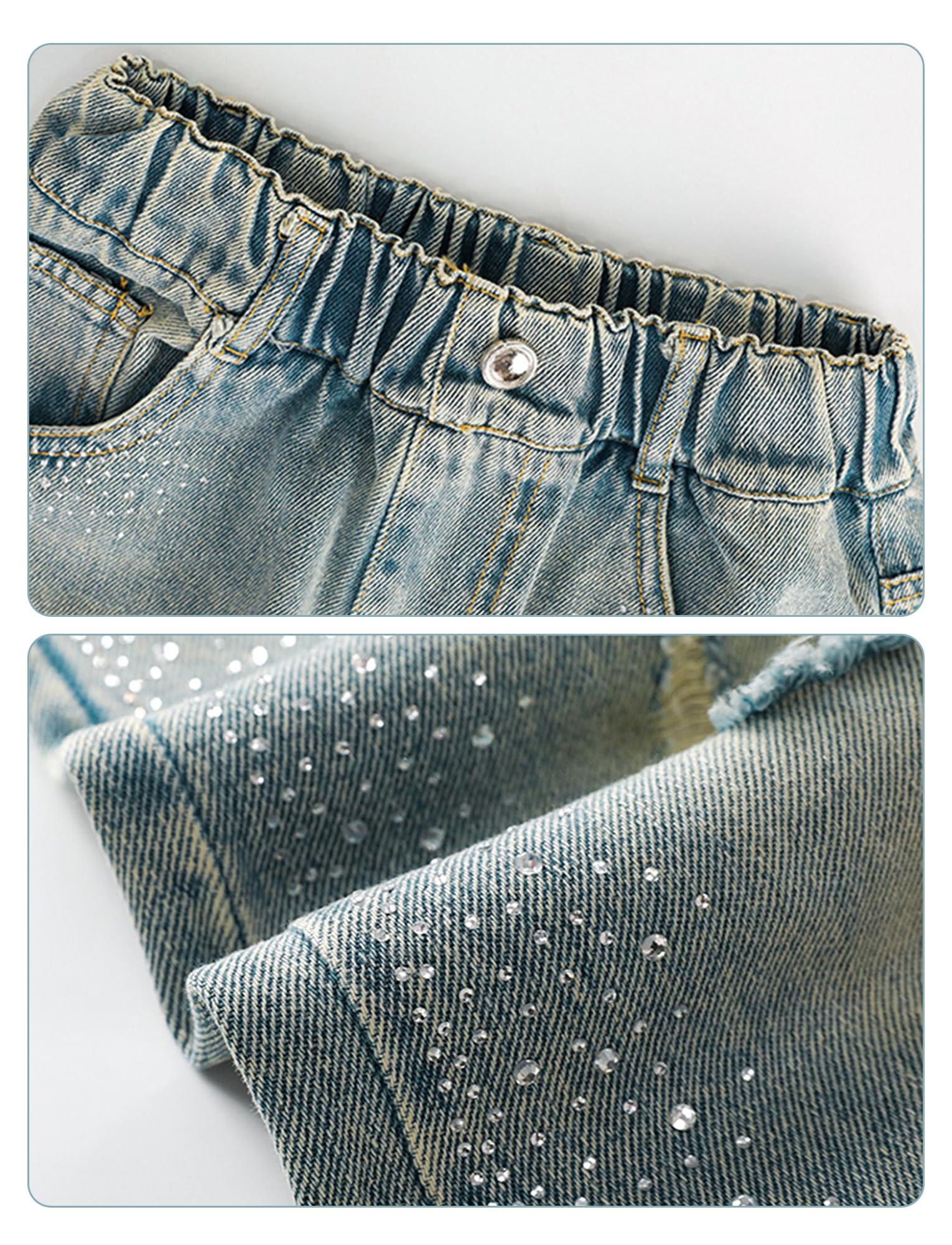 Happy Cherry Pantaloncini in denim per bambine estivi elasticizzati a vita alta pull on Midi/mini jeans pantaloncini 5-14 anni