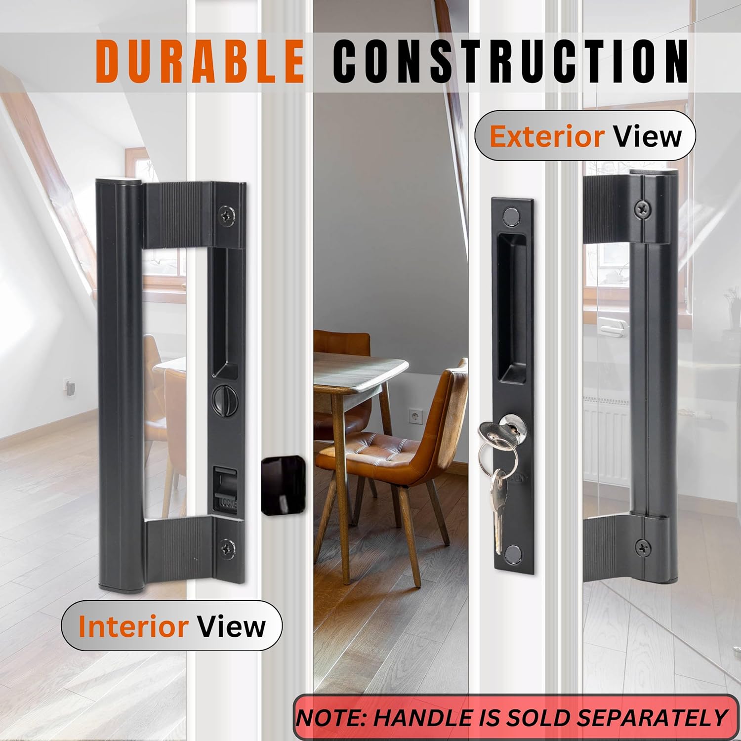 Sliding Glass Door Set, 6-5/8", Black - Patio Door Handle Replacement Thick Used on Both Left and Right-Handed. (Keyed)