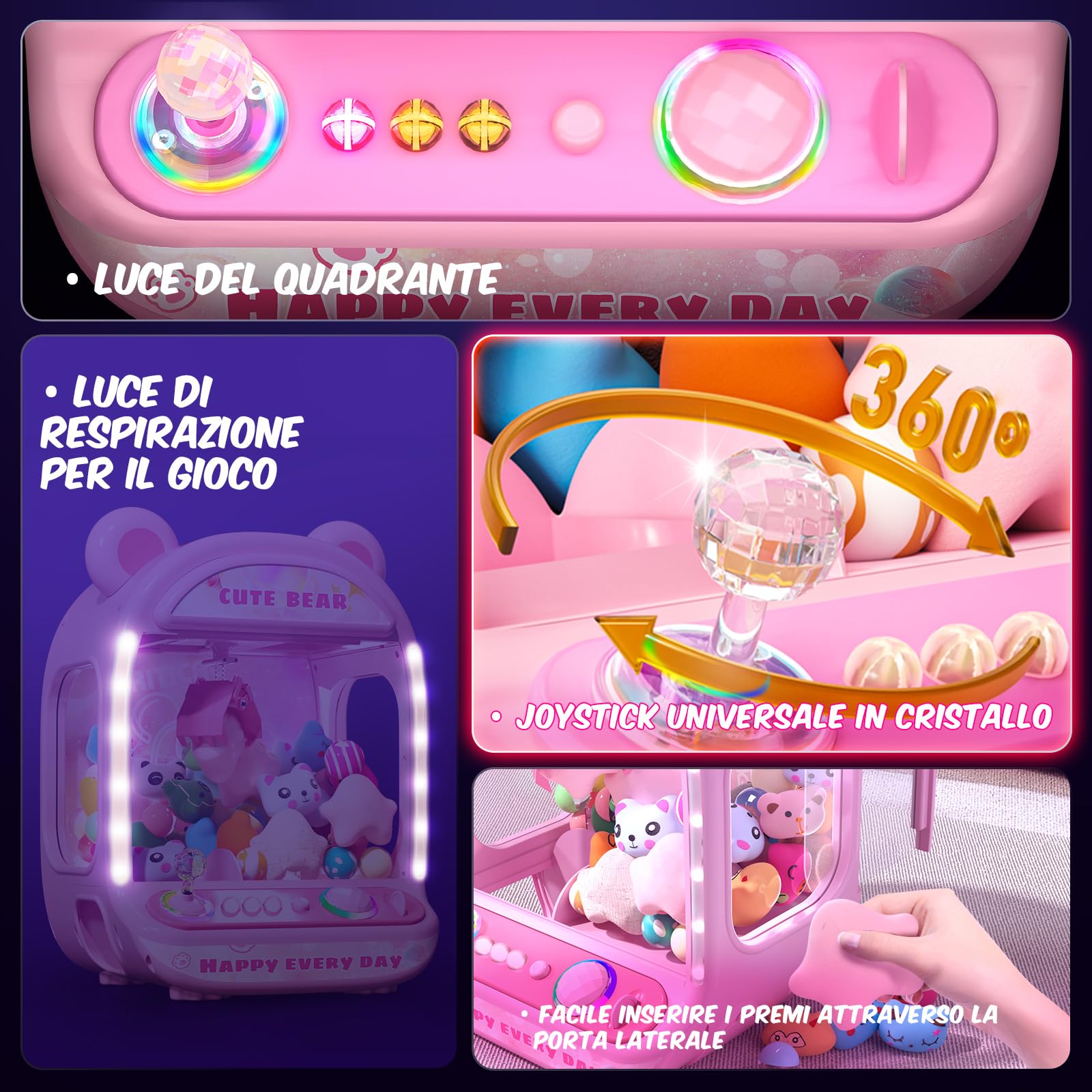 Skirfy Macchine per Artigli per Bambini,Giocattoli unicorni per Ragazze dai 6 Anni in su,Mini distributore Automatico di Giochi Arcade con Giocattoli Squishy Fidget,Claw Machine,Easy to Control,Pink