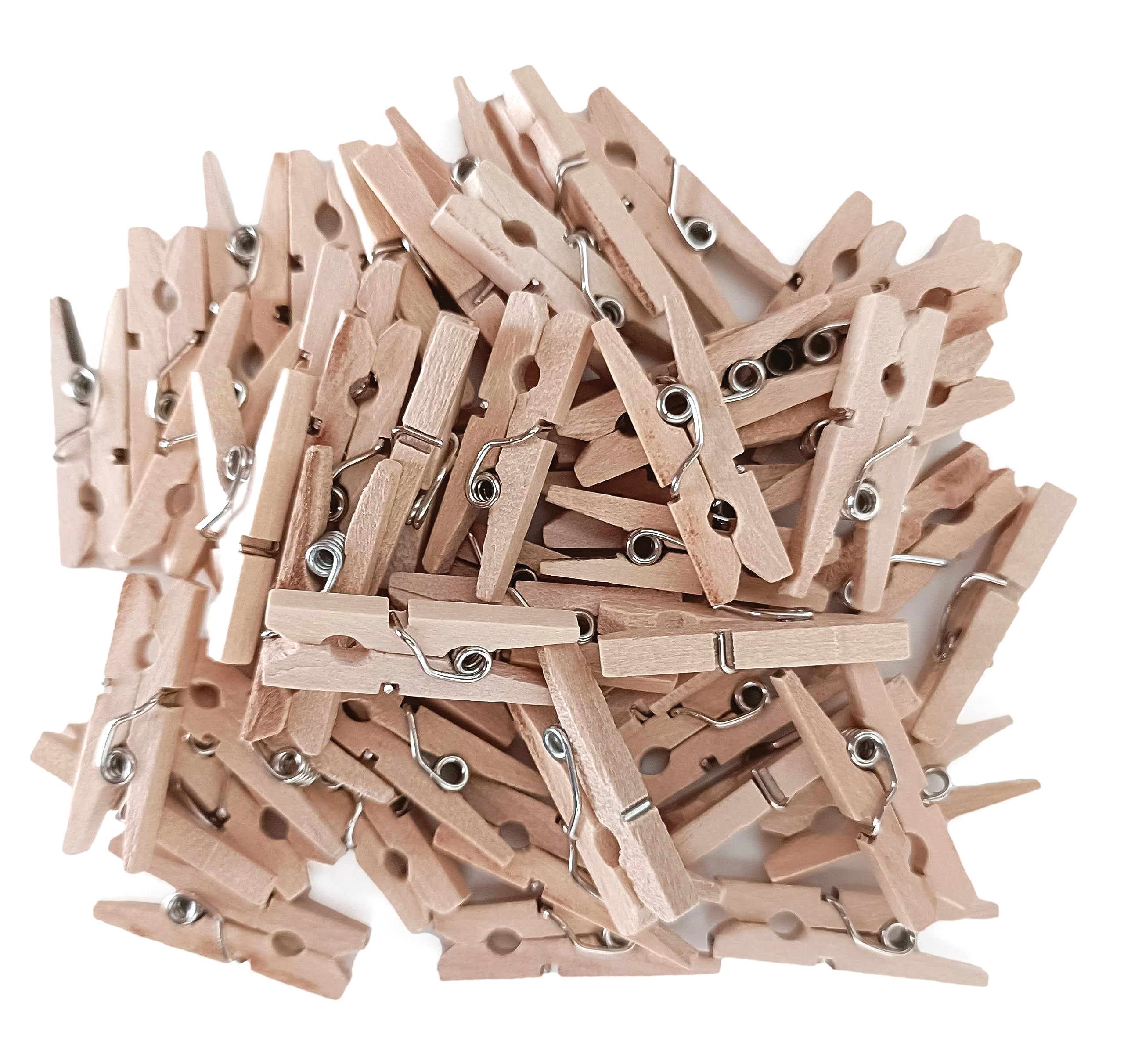 Interdruk - Decorative Mini Wooden Pegs Clips for Crafting and DIY Projects - Natural Wood