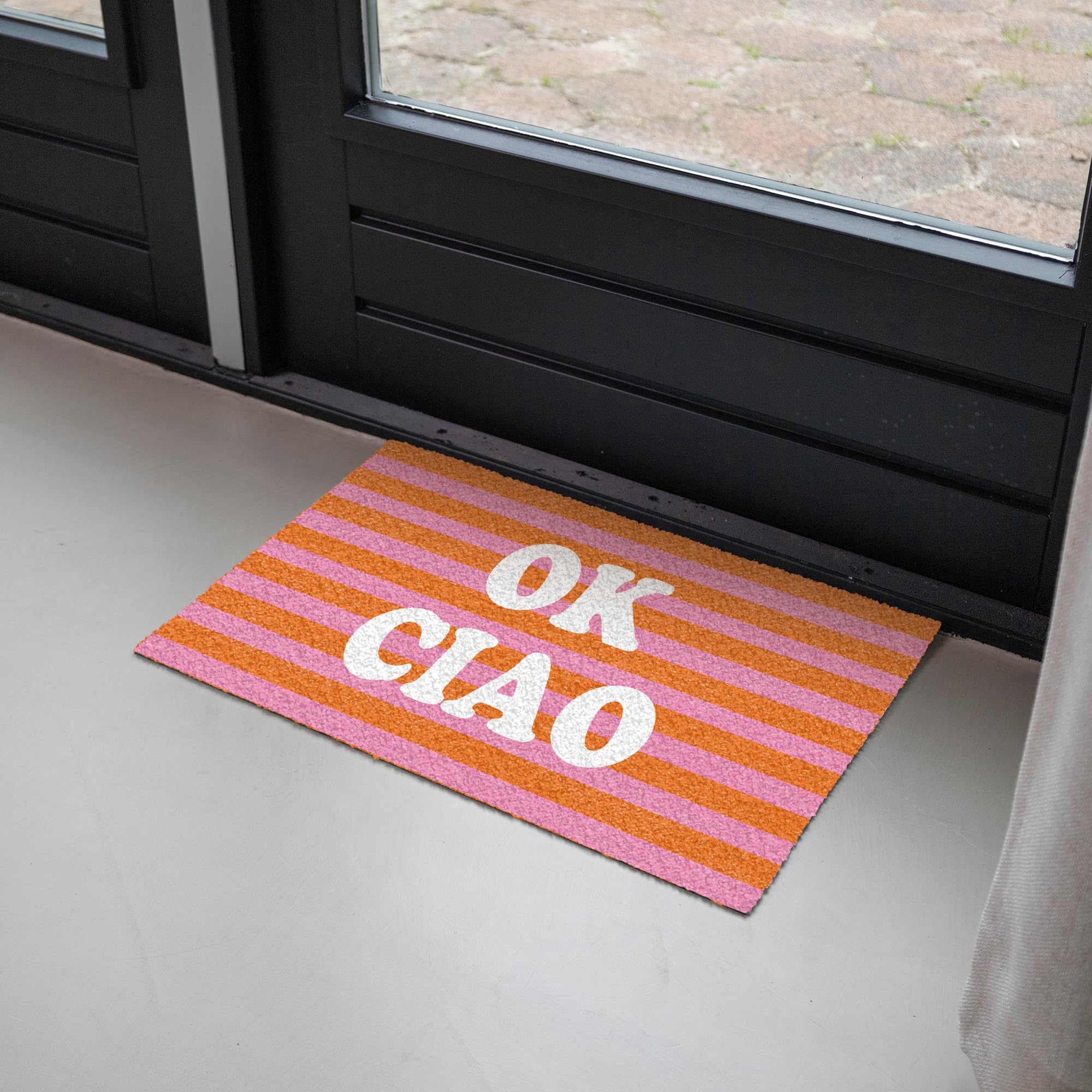 MuchoWow© Fussmatte innen Schmutzfangteppich türmatten Eingang Abtreter Tür | 40x60 cm - Matte für Schuhe Balkon Haustür dünne Schmutzläufer Ciao - Zitat - Streifen