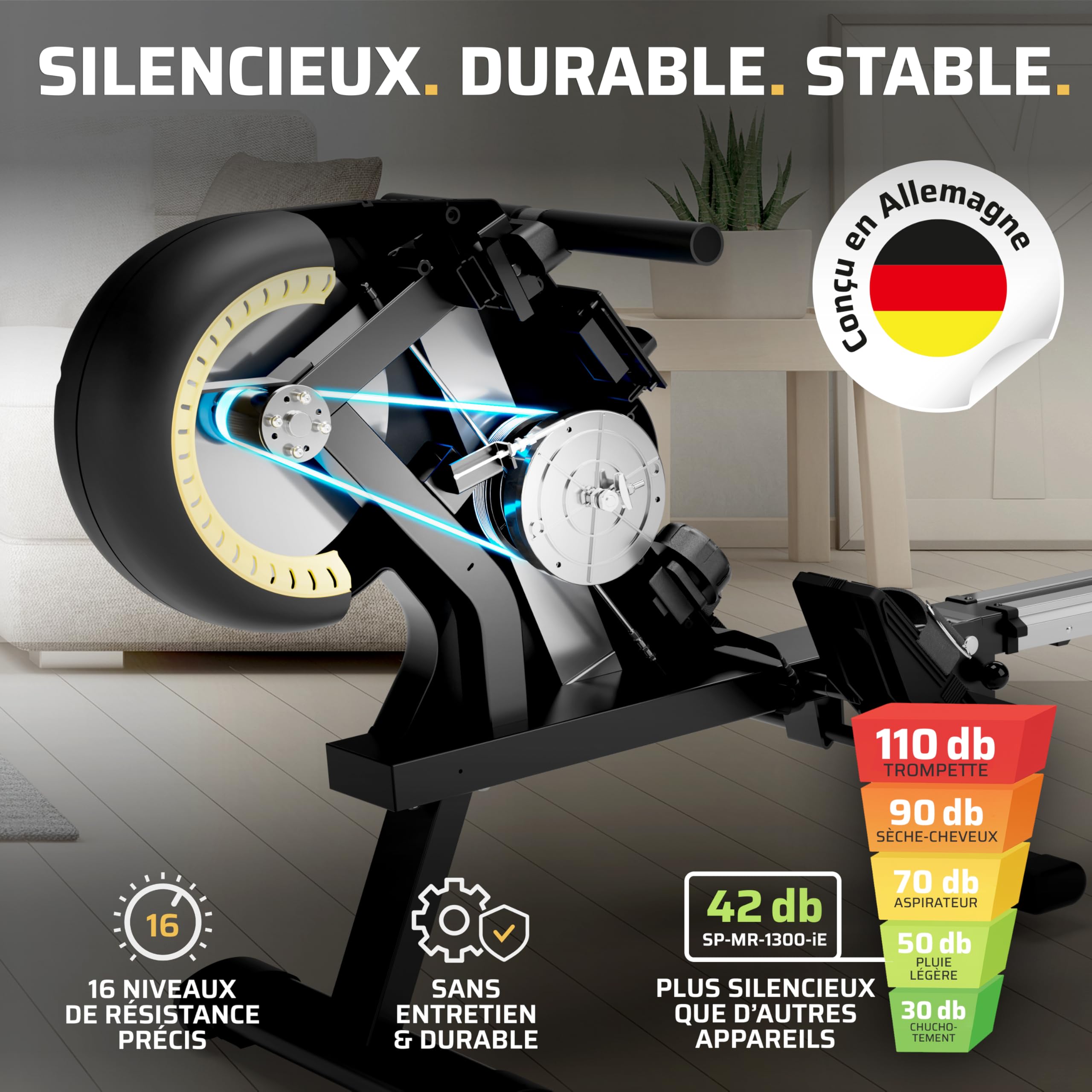 SportPlus Rameur pour la Maison avec 8 Niveaux, système de freinage magnétique Silencieux et sans Entretien, écran Compact, Poids de l'utilisateur jusqu'à 150 kg
