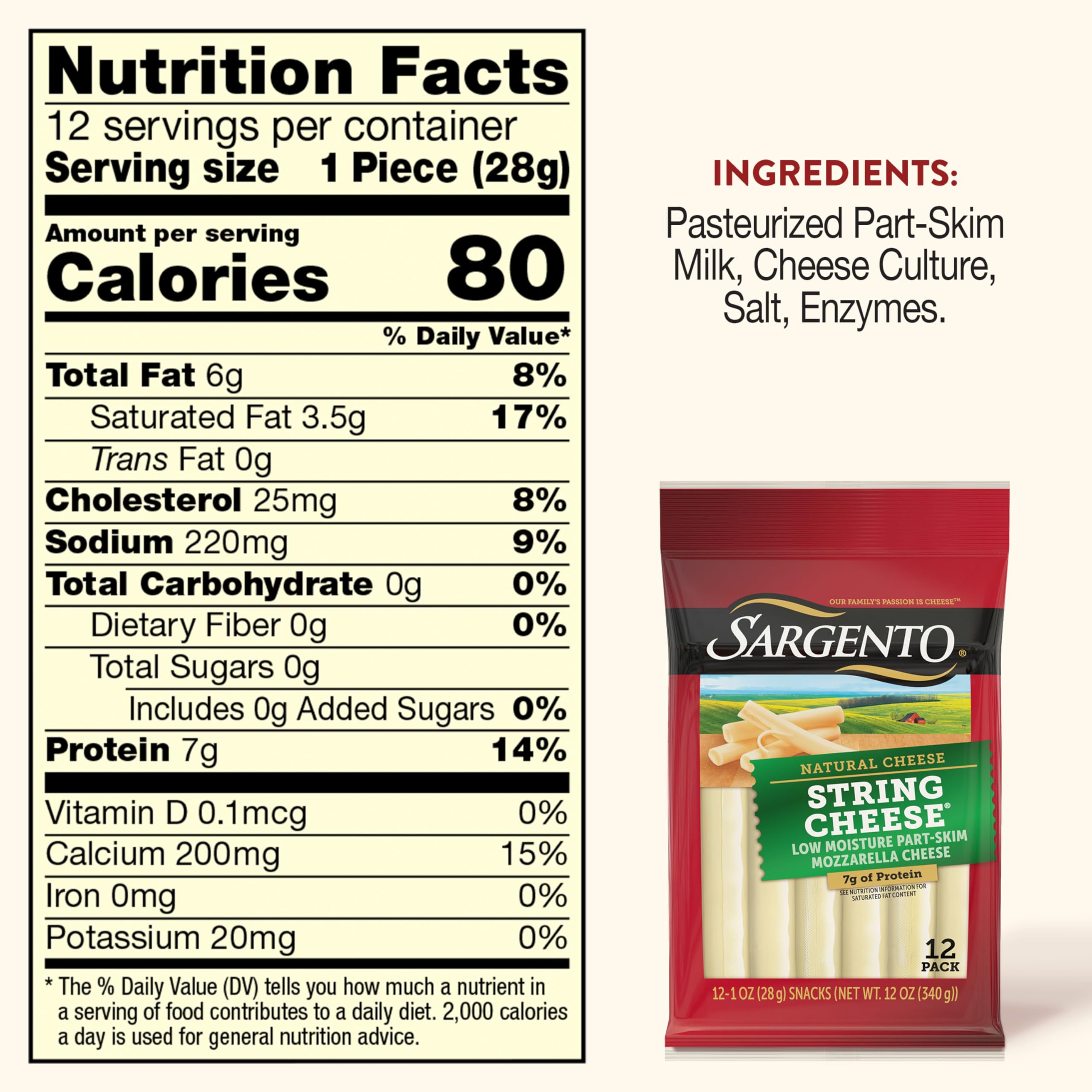 Sargento Natural Mozzarella String Cheese Sticks 12-Count — view 2