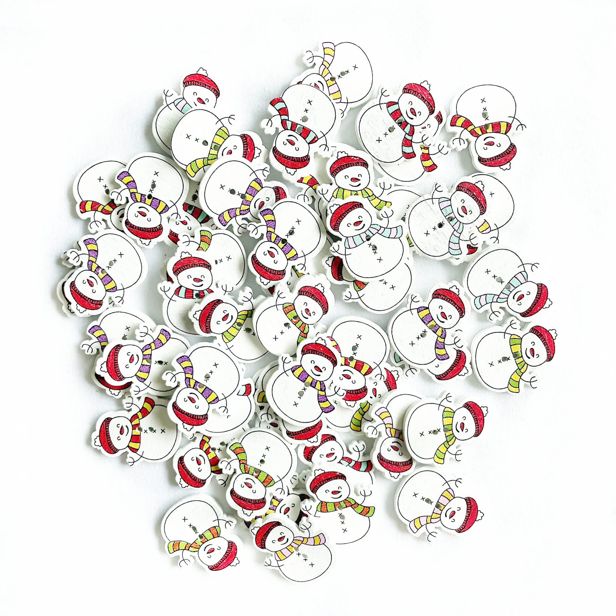 Norinoya 50PCS Snowman Buttons for Knitting Crafting Christmas Tree Decoration,Handmade Project Children'S Manual Button Painting,Arts Crafts Sewing Haberdashery Buttons Diy Cloth Supplies (29*24*3mm)