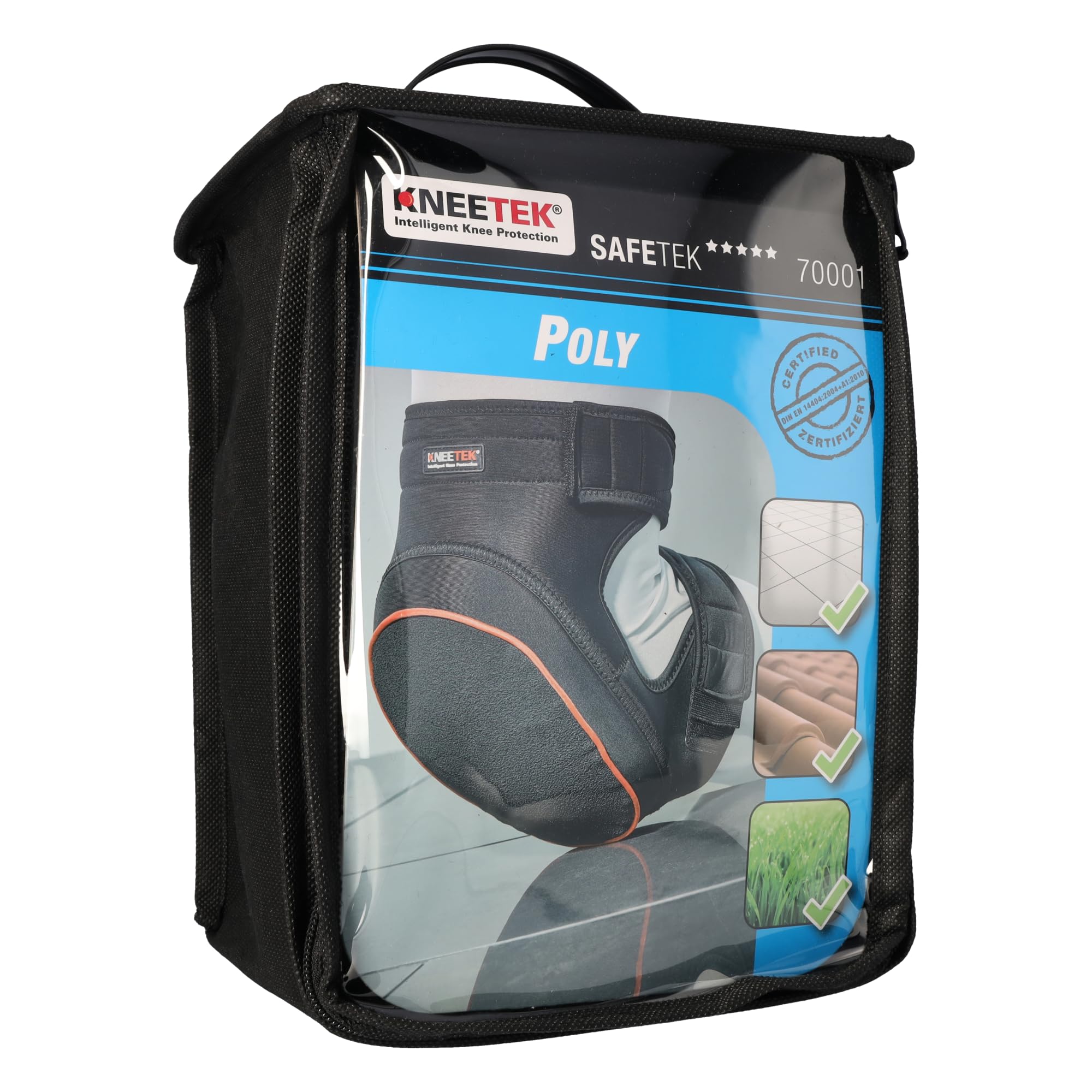 Rodilleras Kneetek SAFETEK Poly 70001: muy antideslizantes, protegen las rodillas y alivian la carga al trabajar de rodillas, adecuadas para techadores, alicatadores y montadores de andamios.