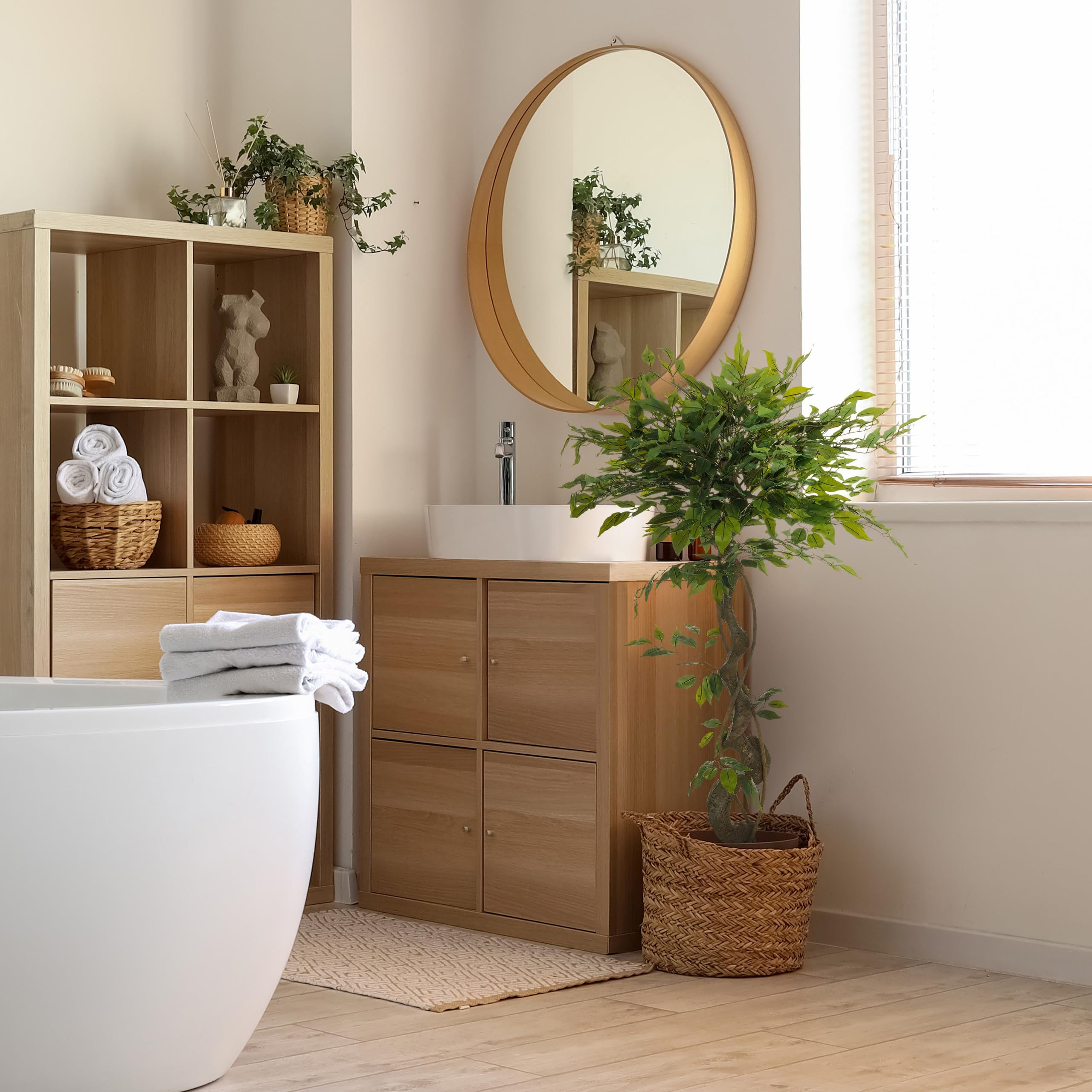 HJH Office Pianta artificiale FICUS I Pianta artificiale decorativa 120 cm, fico di betulla, albero artificiale di facile manutenzione, verde 871057