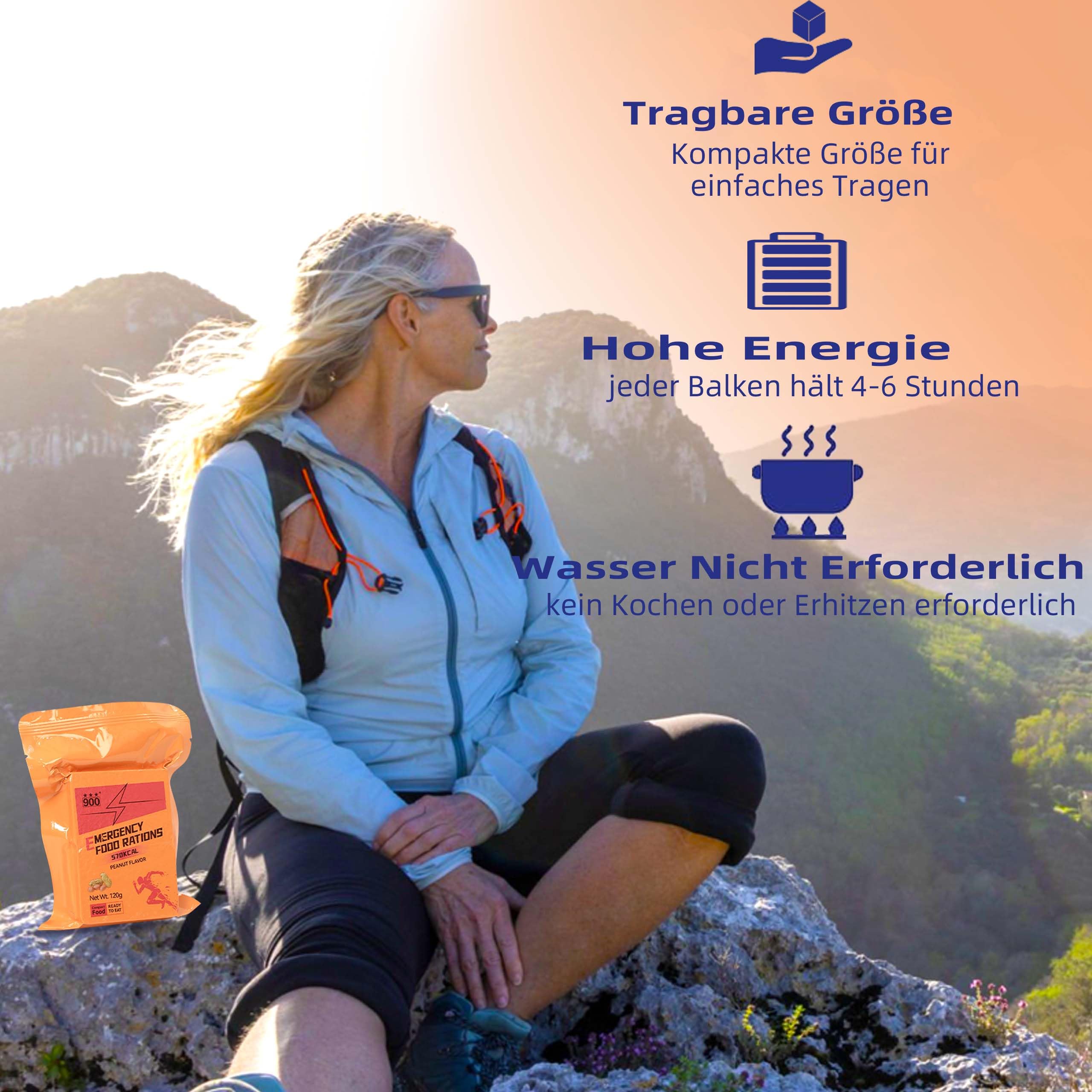 Notfall-Nahrungsmittelversorgung – Erdnuss-Hardtack, Mre Meals Military 2025, Notfall-Mahlzeiten, Survival-Riegel, Camping, Wandern, Überlebensnahrung, kalorienreiche Riegel, 12 Stück, lange