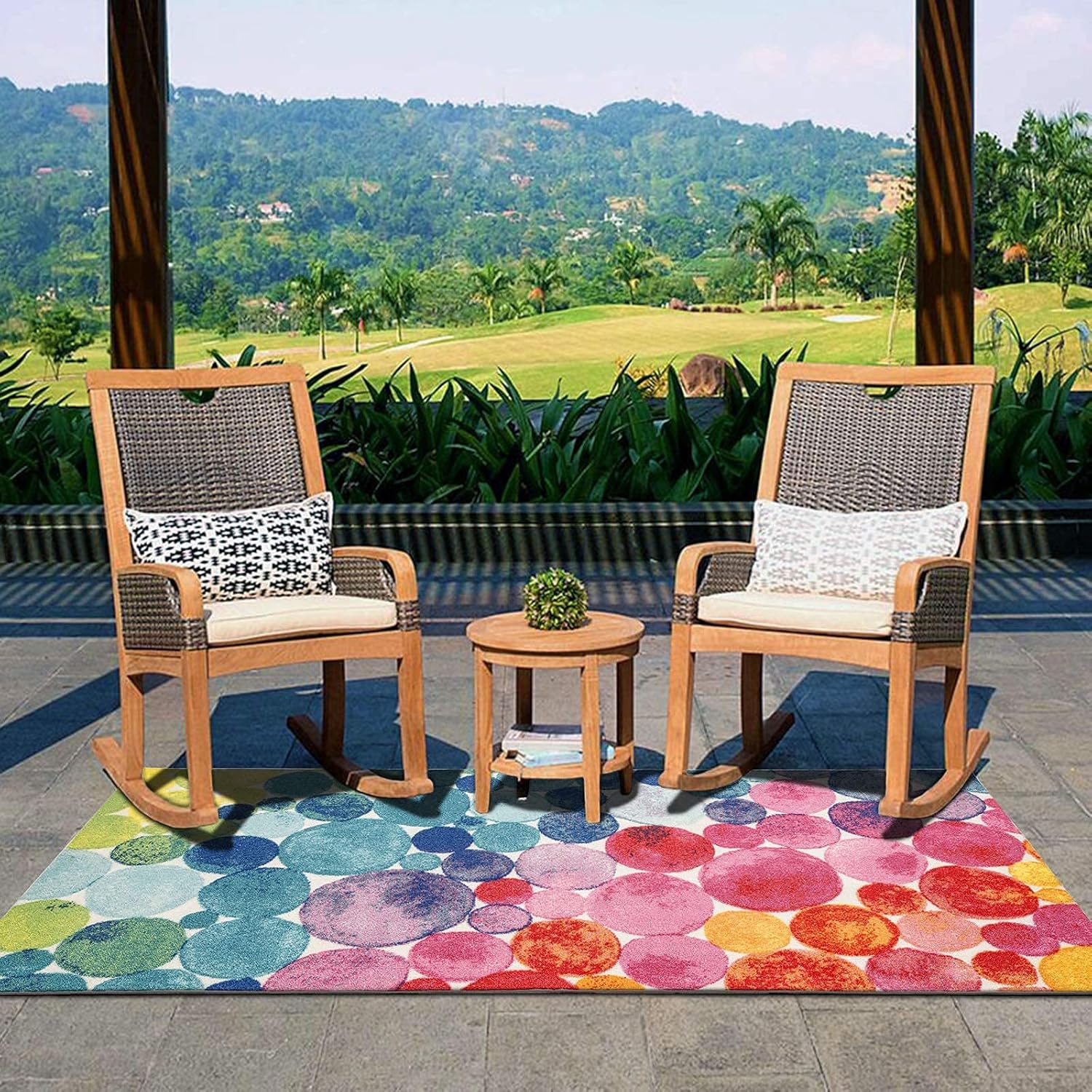 DECOMALL Outdoor Rugs for Patio Deck Porch Balcony Backyard, Multicolored Bubbles, 5'x7'