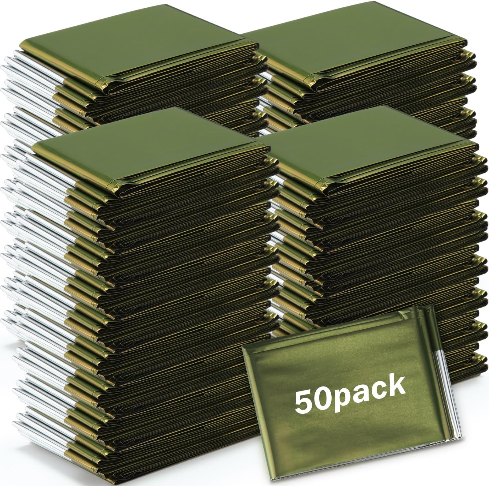 Macarrie 50 Pack Emergency Thermal Blankets Foil Survival Space Blanket Survival Kit Reusable Camping Blanket Body Warmer Blanket for Outdoors Survival First Aid Camping Hiking Homeless