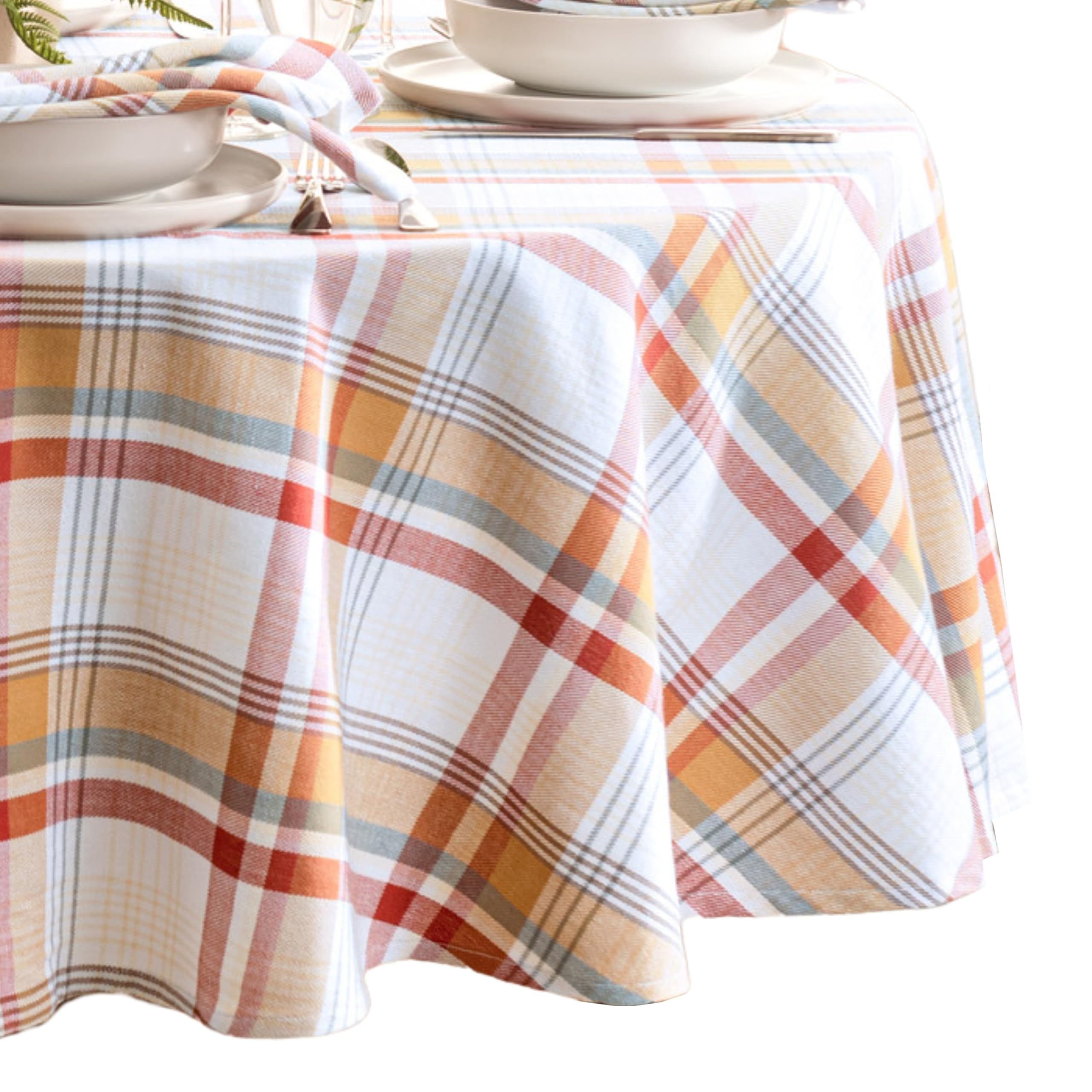 Elrene Seneca Plaid Home Fashions Fall/Harvest/Thanksgiving Cotton Round Tablecloth, 70"X70"