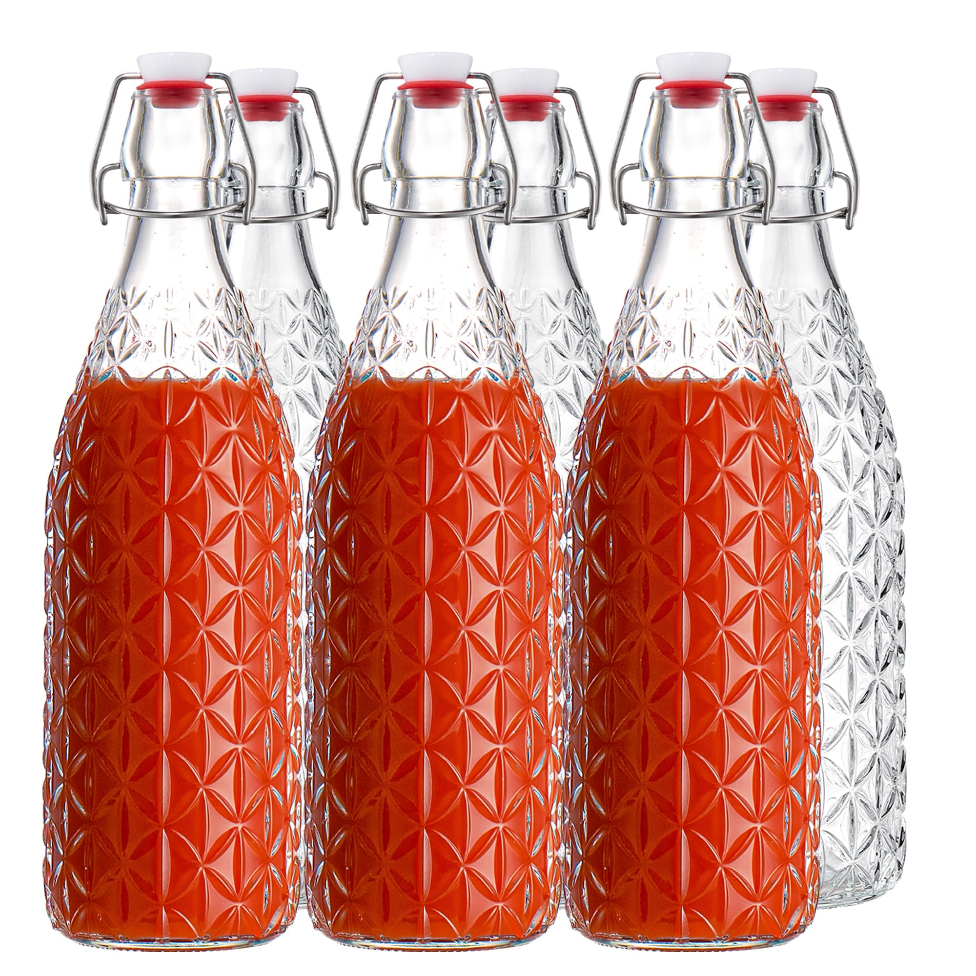 Danmu Art Swing Top Glass Bottles 6 Pack 1L - Airtight for Kombucha, Water Storage, Home Brew Cider & Fermenting Kefir - Flip Top Lids for Home Brewing, Oil, Vinegar, Beer, Wine, Soda