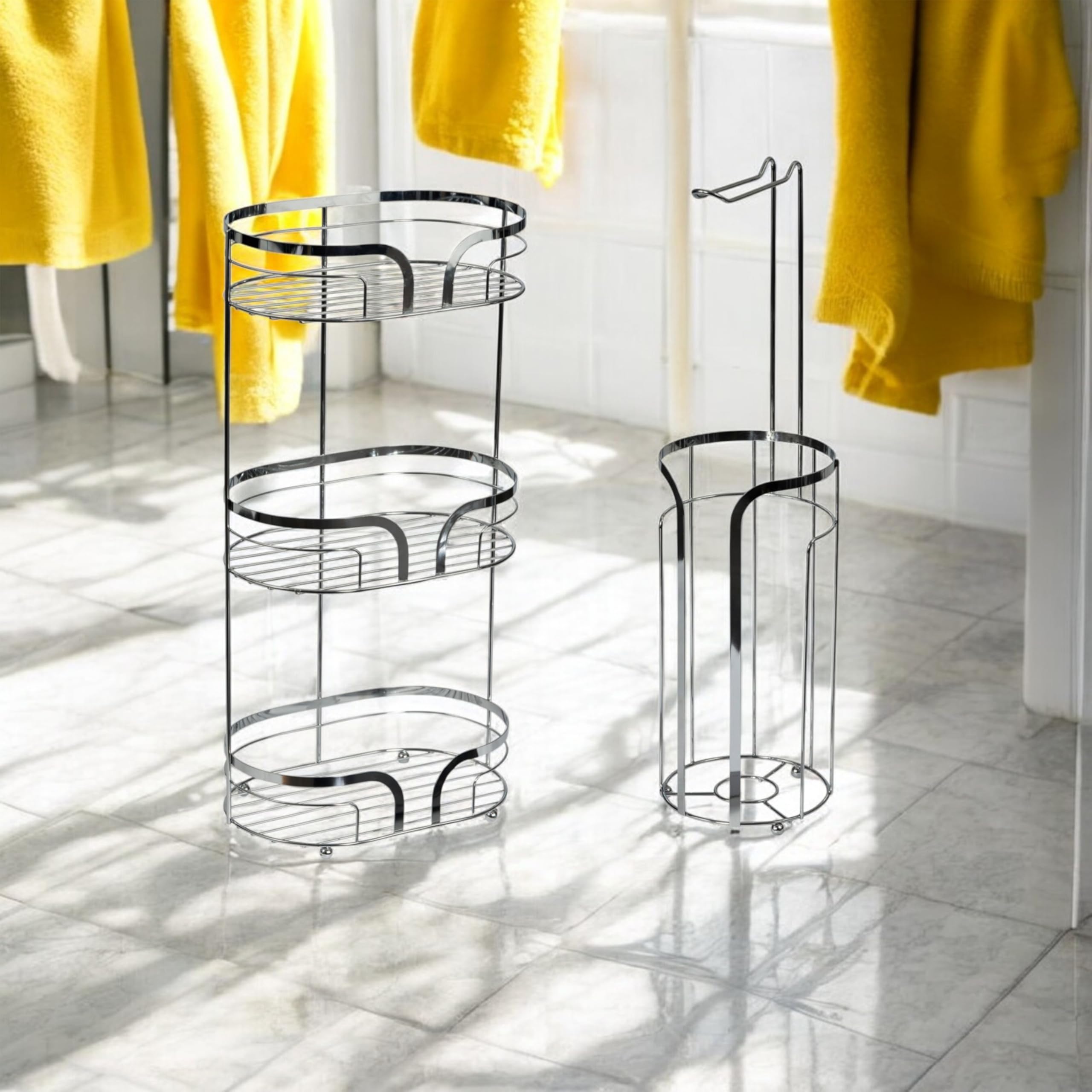 Showerdrape Chrome Dante Freestanding Floor Caddy And Toilet Roll Holder