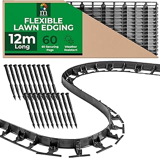 Moorgreen Flexible Lawn Edging with 60 Anchoring pegs 12m - Strong, Weatherproof - Flower Beds, Pathways, Tree Rings & More - 44mm Height