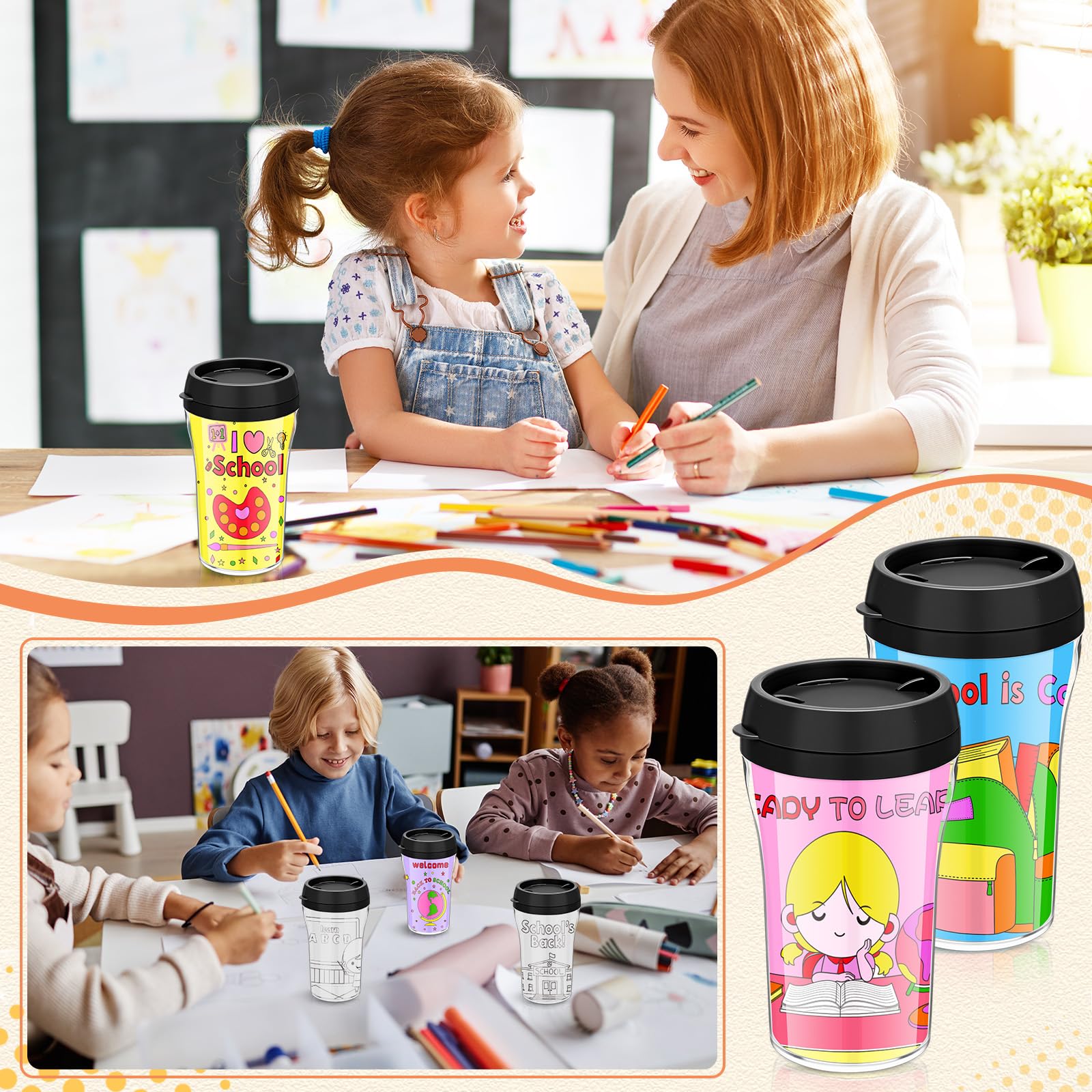 Maxdot 18 Becher und Becher zum Selbermachen für Kinder, mit Deckel, 284 ml