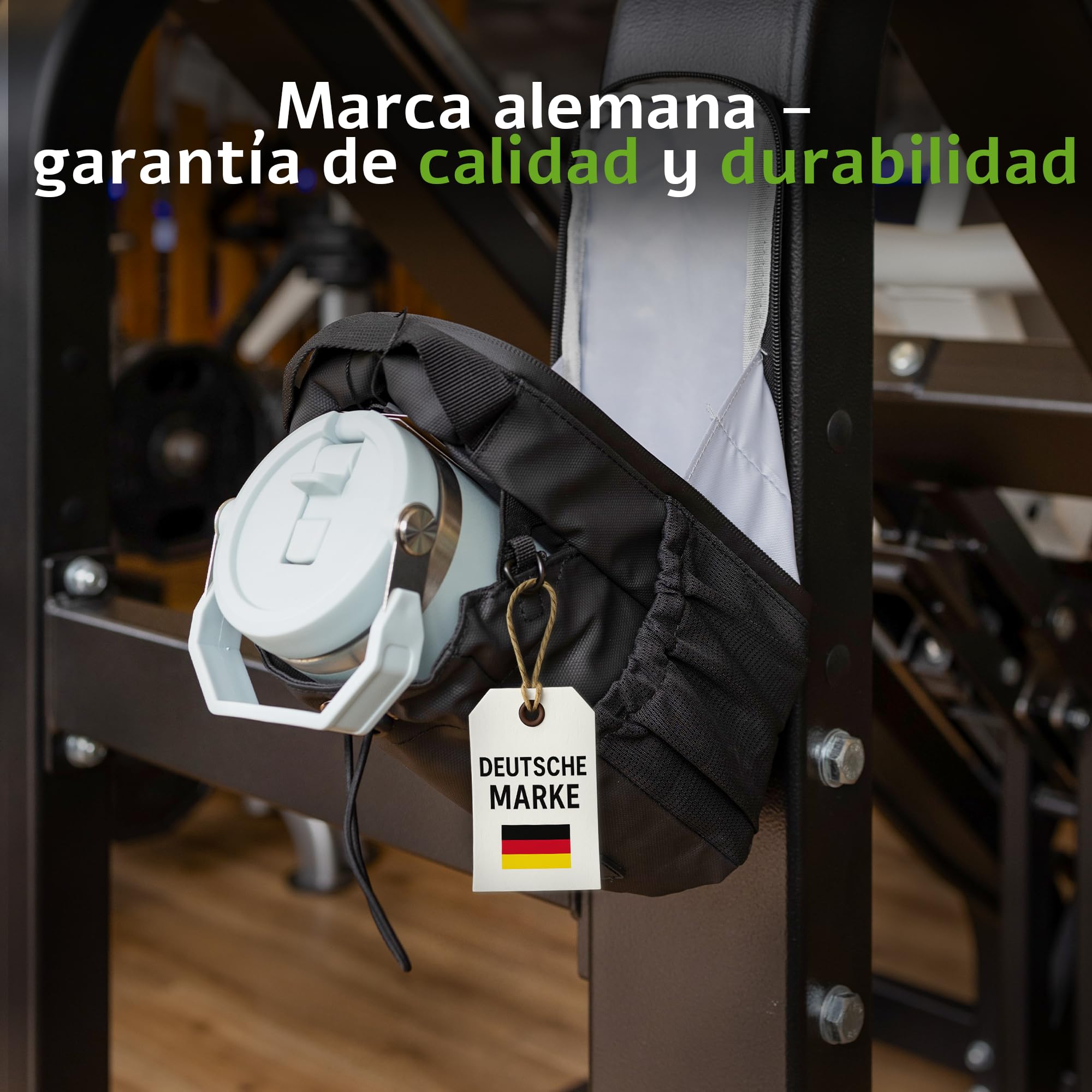Bolsa Deportiva Magnética para Gimnasio con Soporte para Botella 1,5 L, Correa Ajustable, Negro