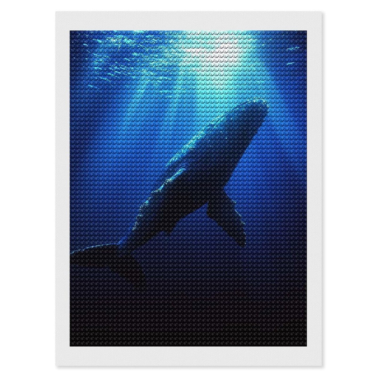 Junmoney Humpback Whale Swimming in Blue Ocean Diamond Painting Canvas Set 12"x16", Mindful Craft Activity, Nice Detail and Sparkle, Farmhouse Decor, Birthday Gift